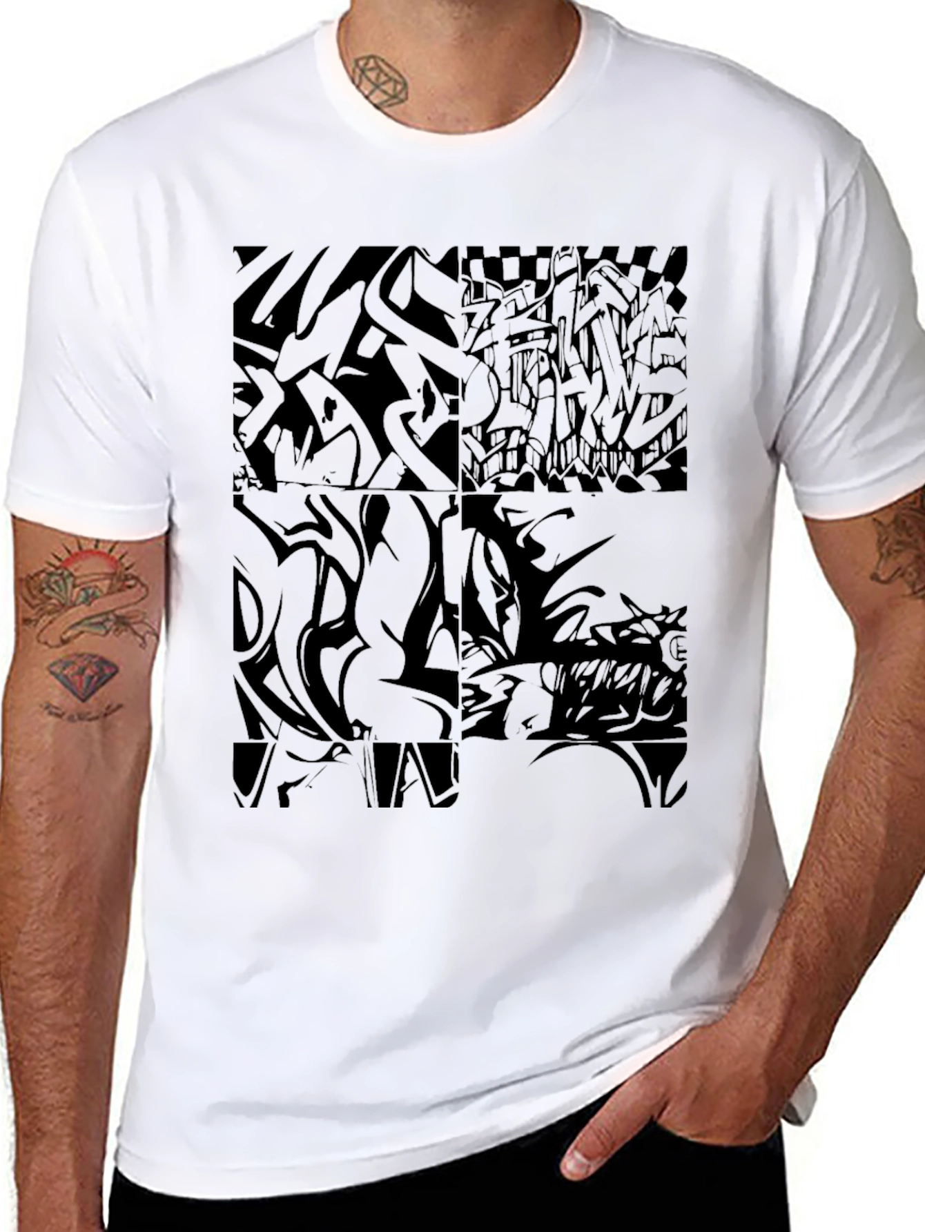 Abstract Graphic Print Tee - Mens Black T-Shirt