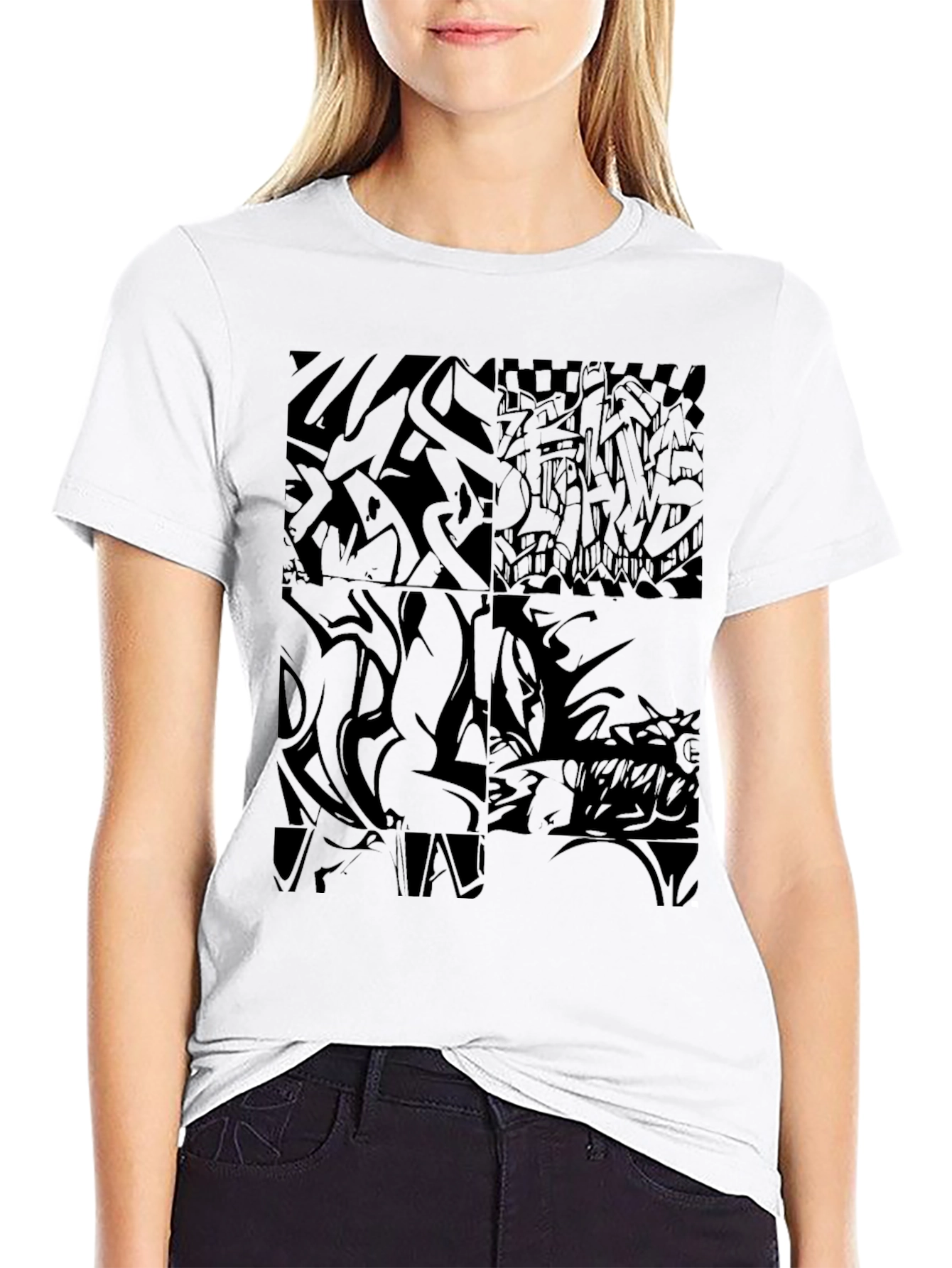Abstract Graphic Print Tee - Mens Black T-Shirt
