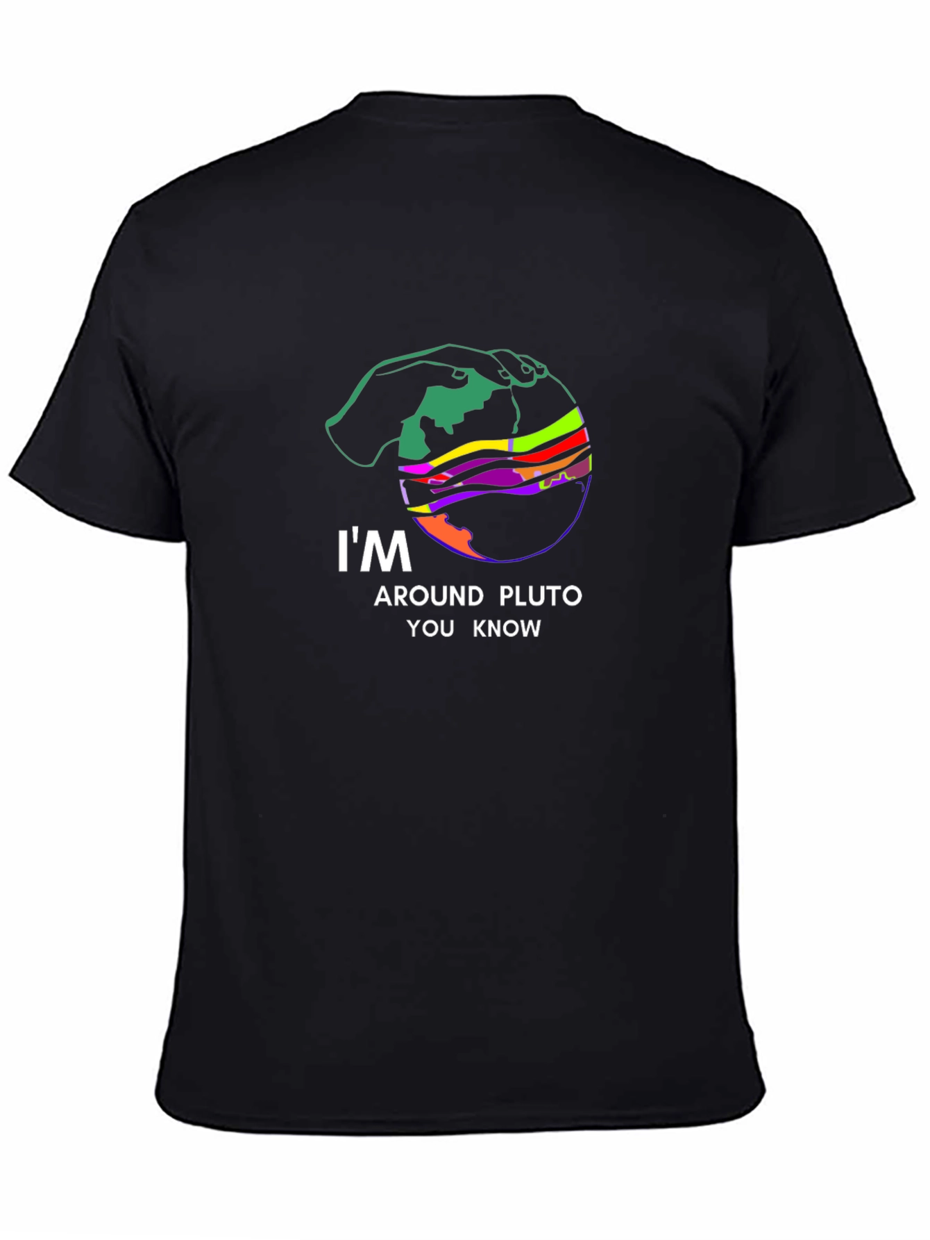 Around Pluto Graphic T-Shirt - Black Crew Neck Tee