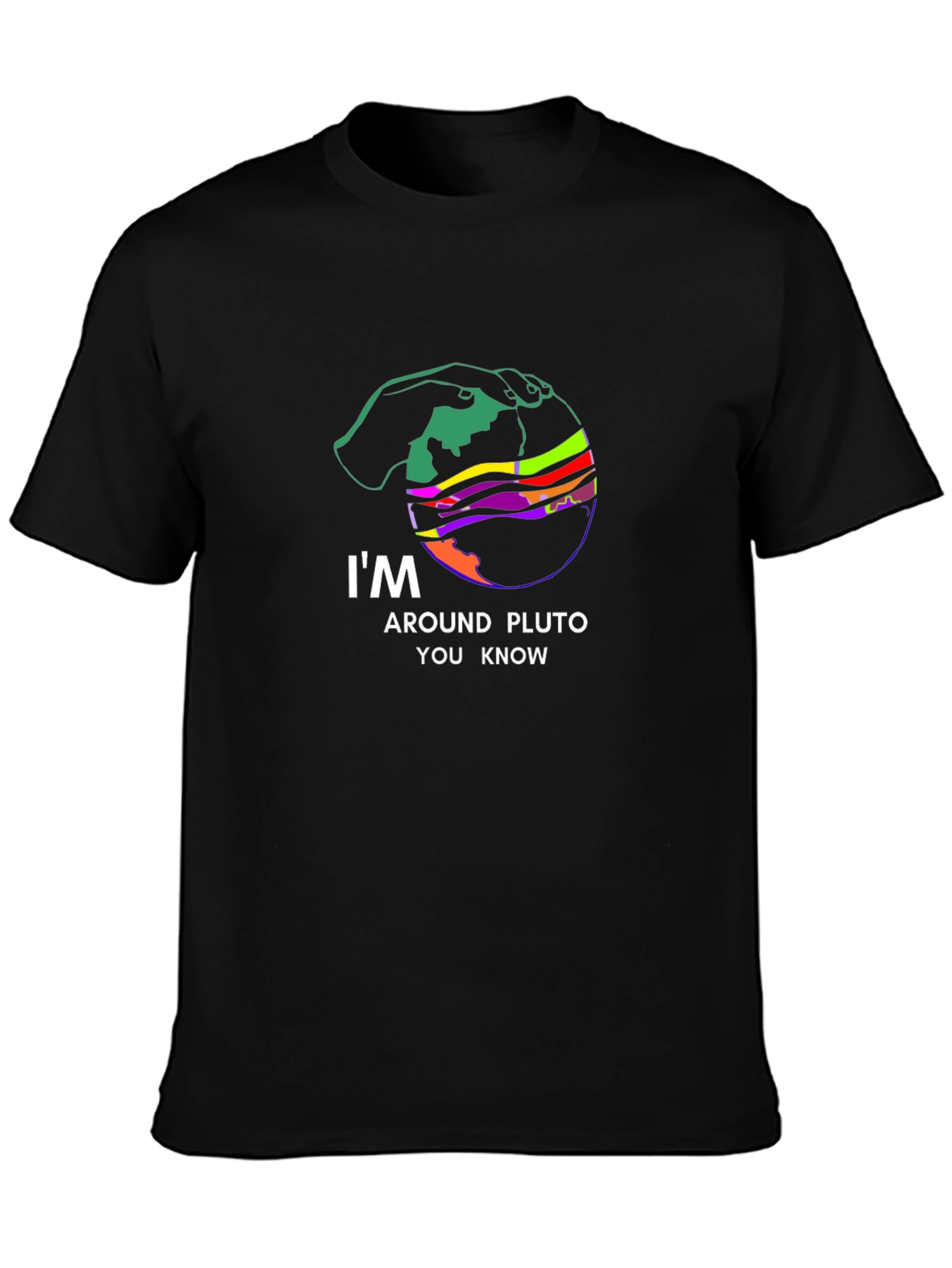 Around Pluto Graphic T-Shirt - Black Crew Neck Tee