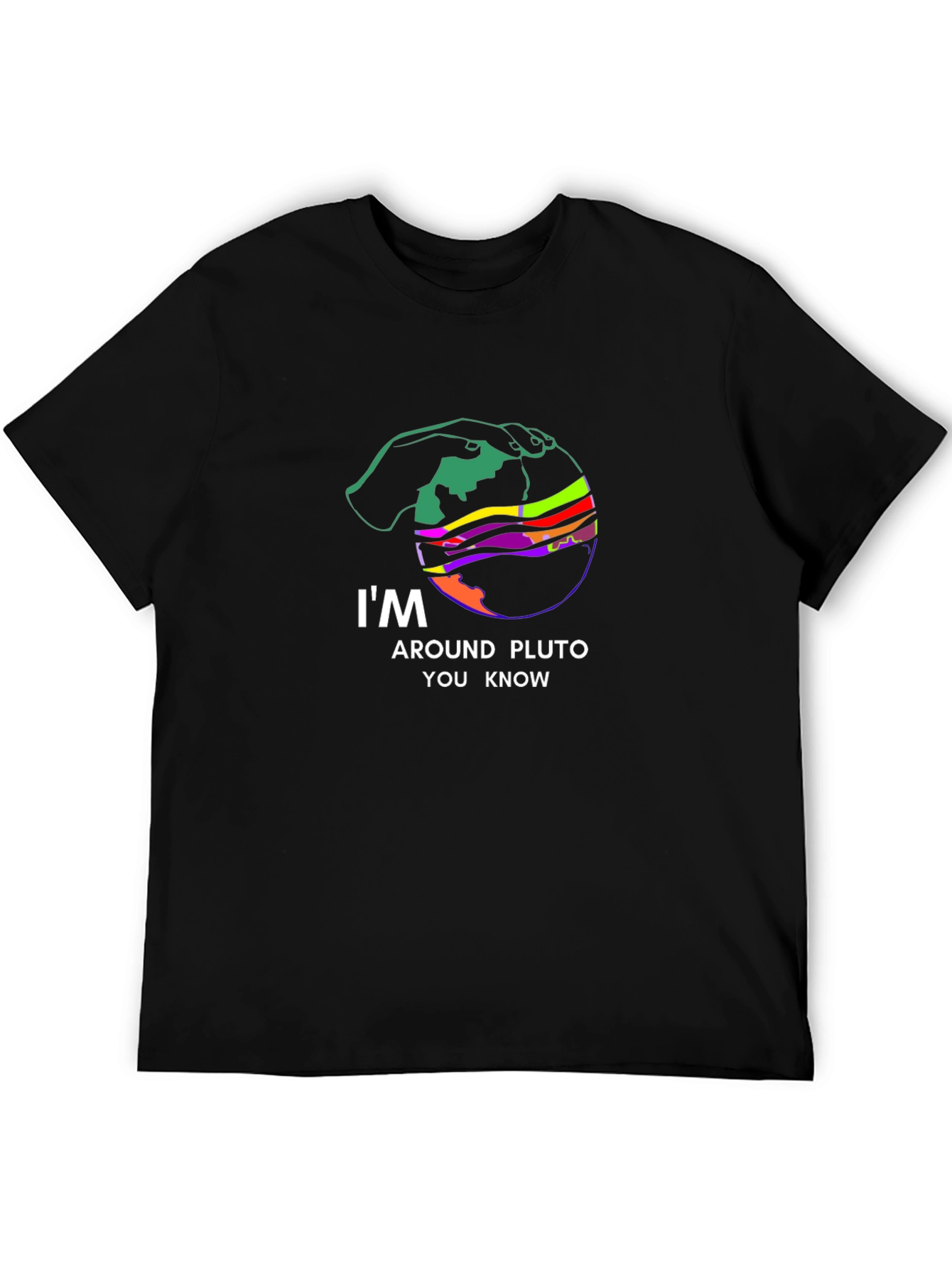 Around Pluto Graphic T-Shirt - Black Crew Neck Tee