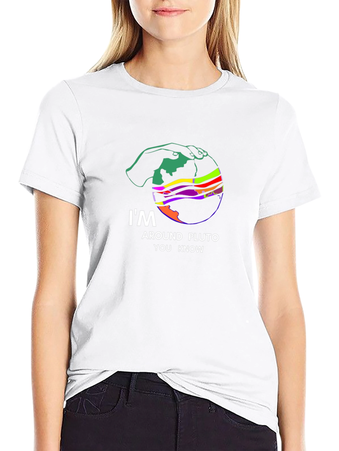 Around Pluto Graphic T-Shirt - Black Crew Neck Tee