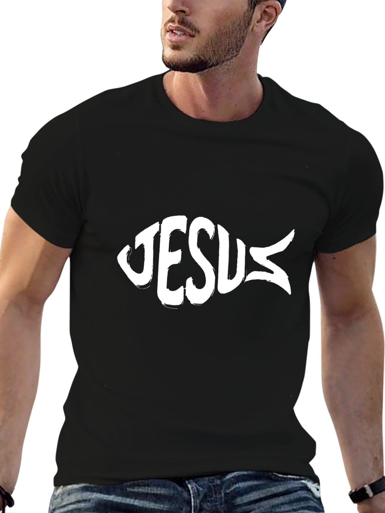 Jesus Fish Graphic Black T-Shirt