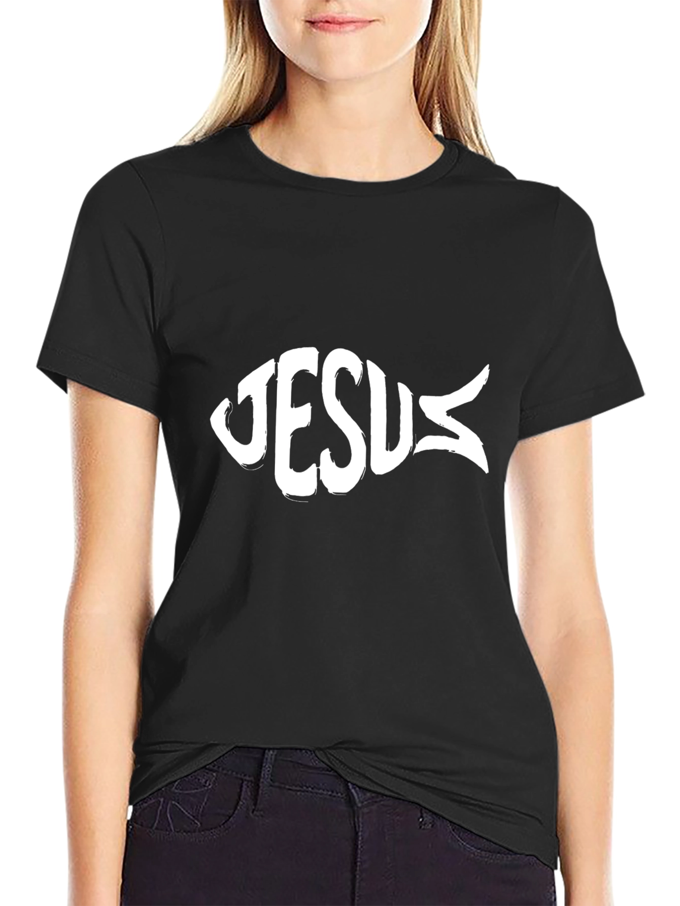 Jesus Fish Graphic Black T-Shirt