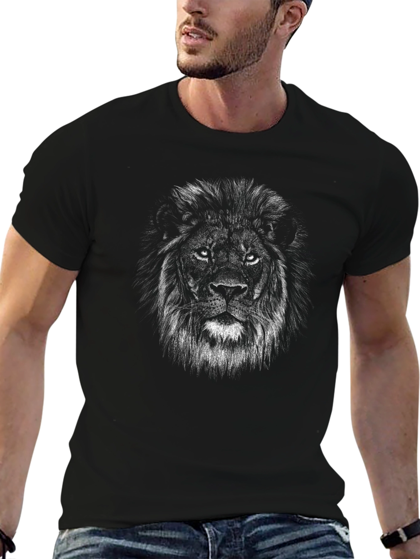 Lion Head Graphic Black T-Shirt - Mens Fashion Tee
