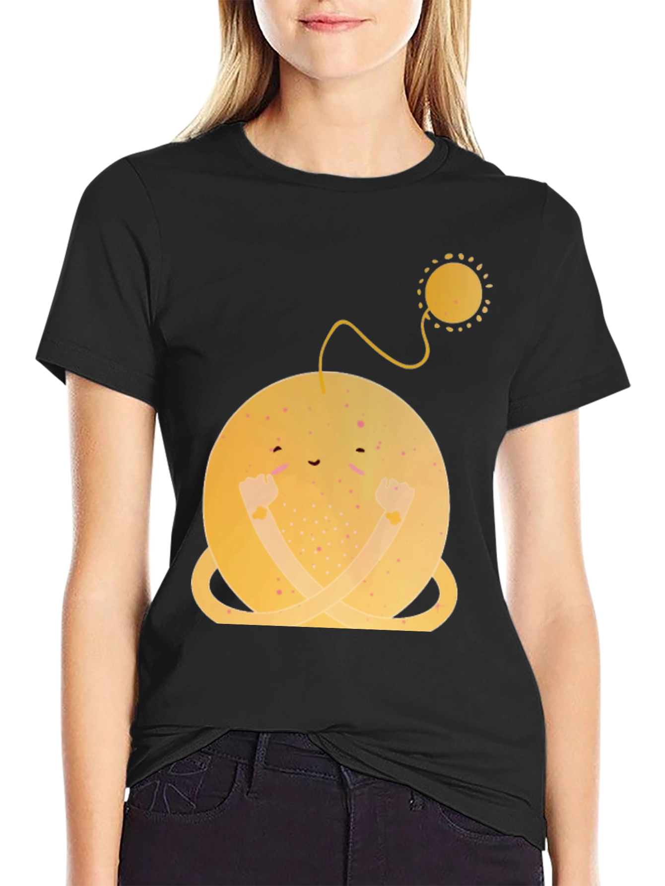 Smiling Planet Graphic Tee - Black Cotton Comfort