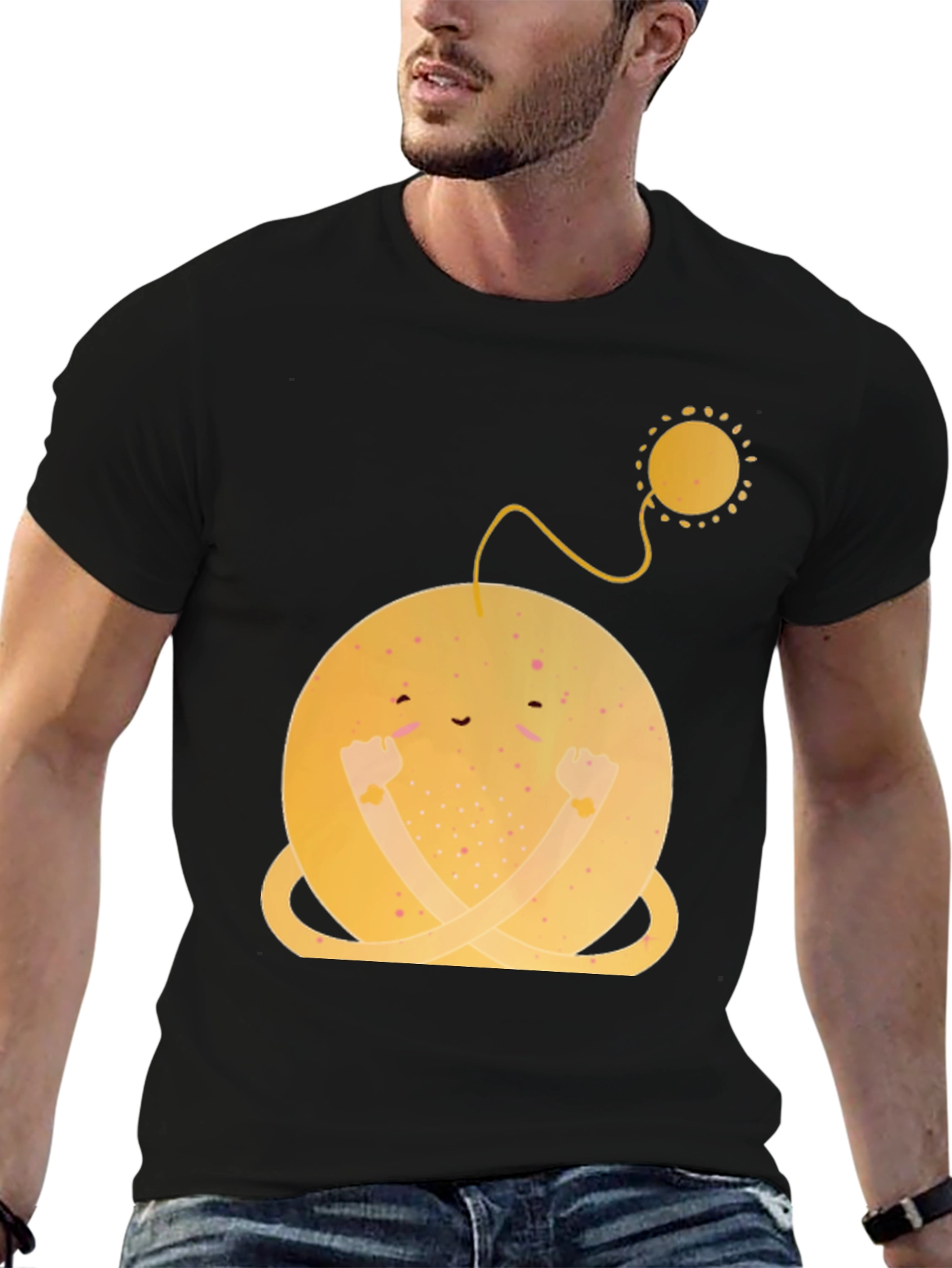 Smiling Planet Graphic Tee - Black Cotton Comfort