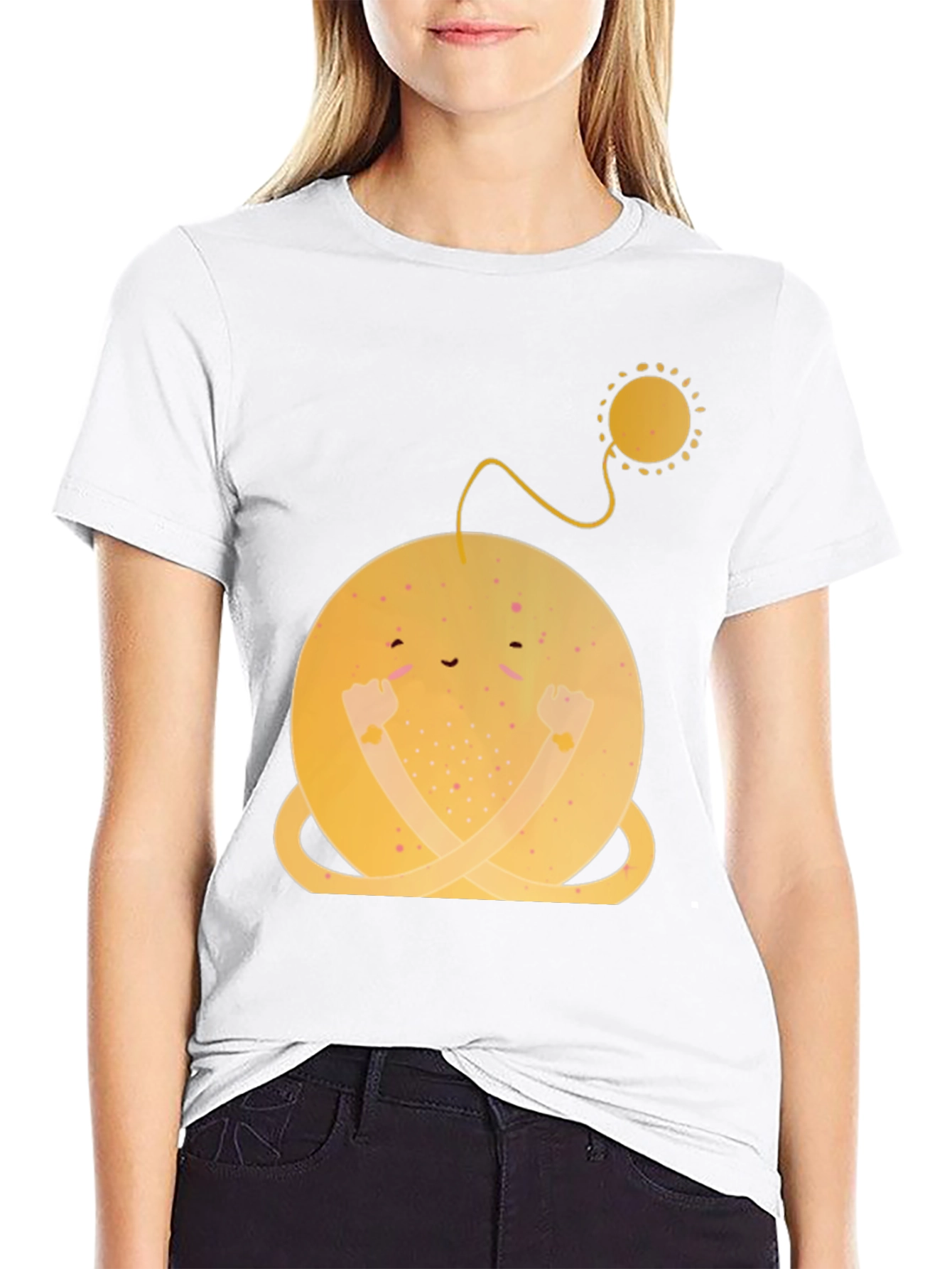 Smiling Planet Graphic Tee - Black Cotton Comfort