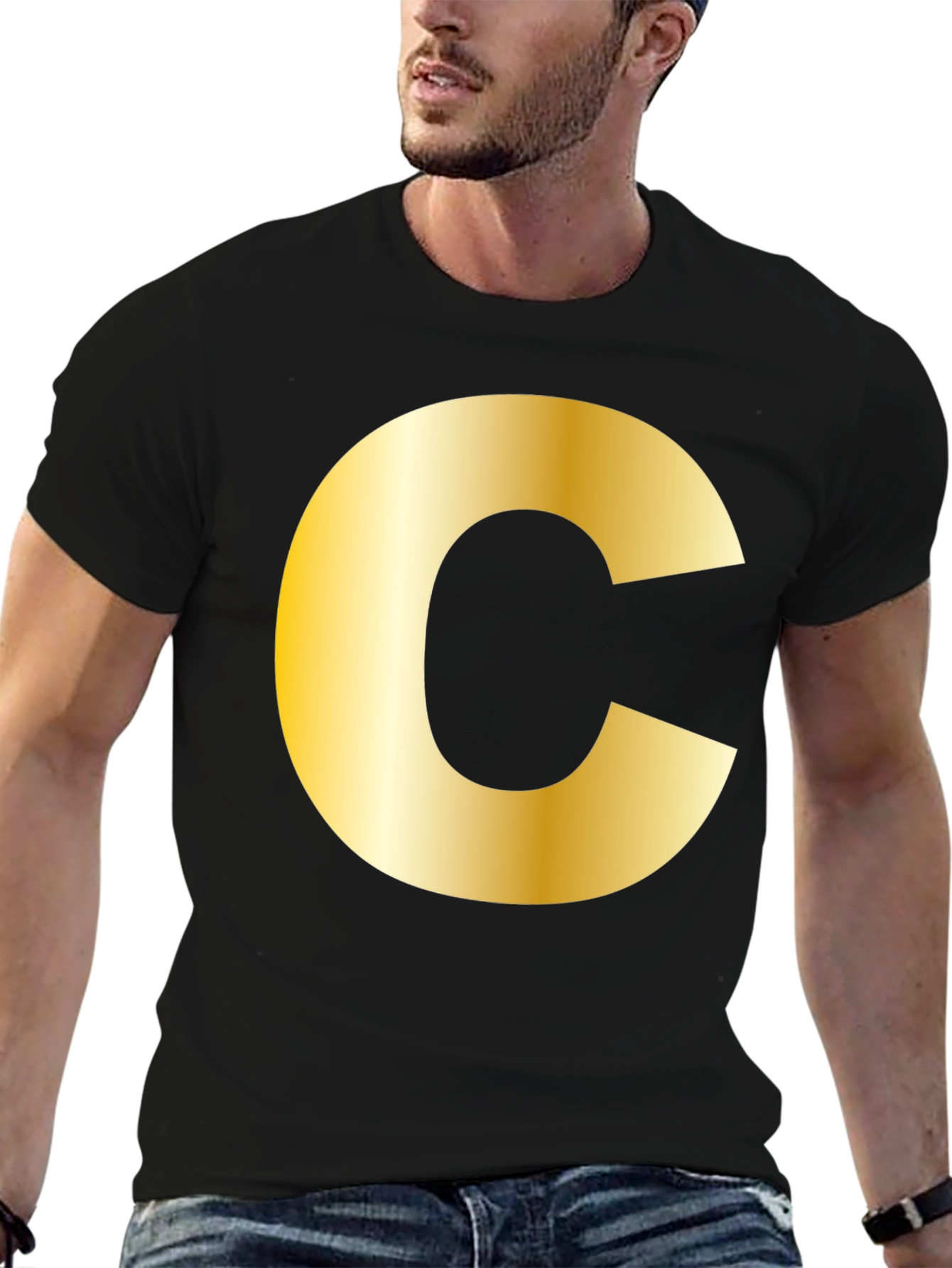 Bold Initial C T-Shirt - Black Cotton Tee