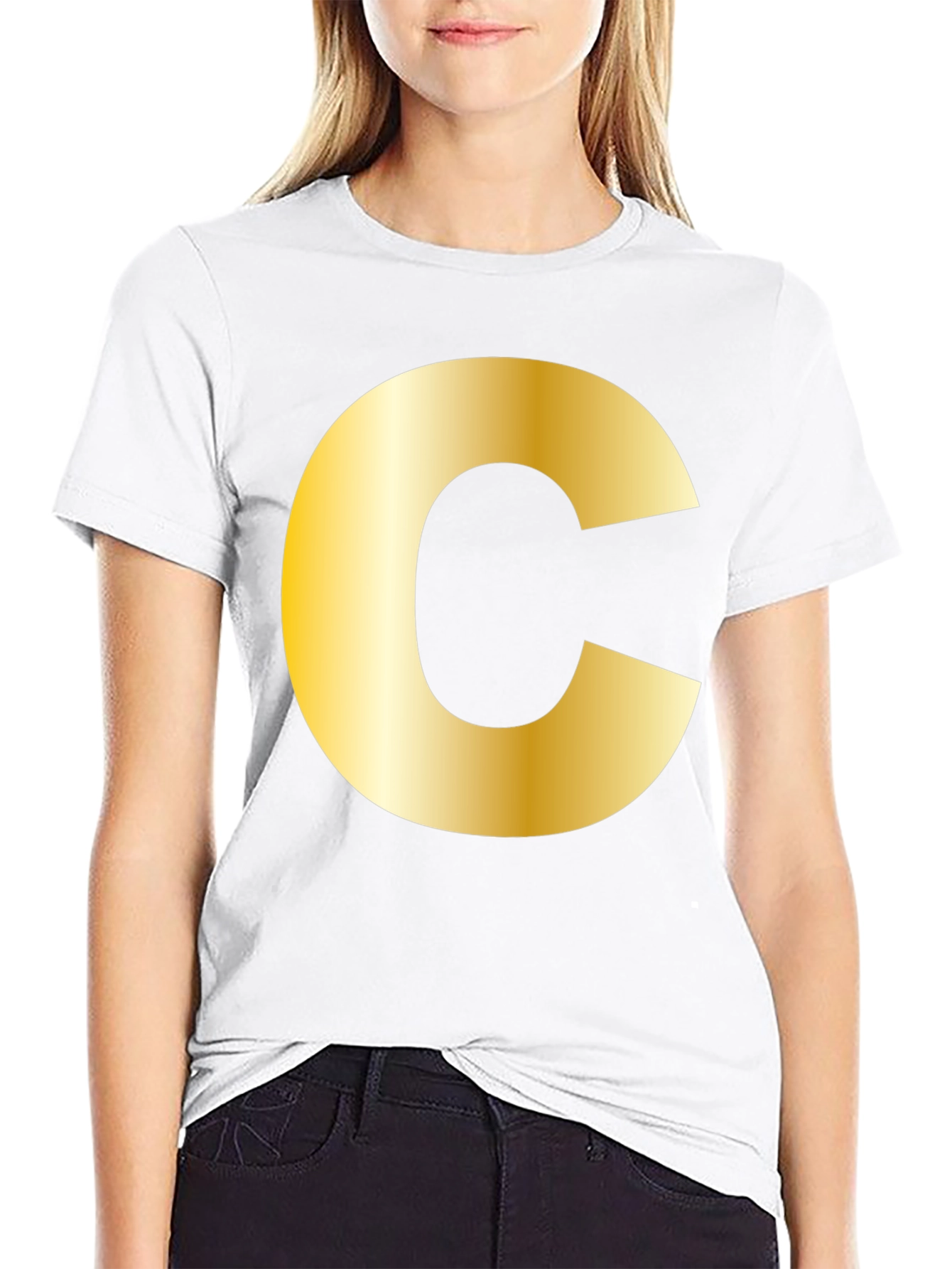 Bold Initial C T-Shirt - Black Cotton Tee