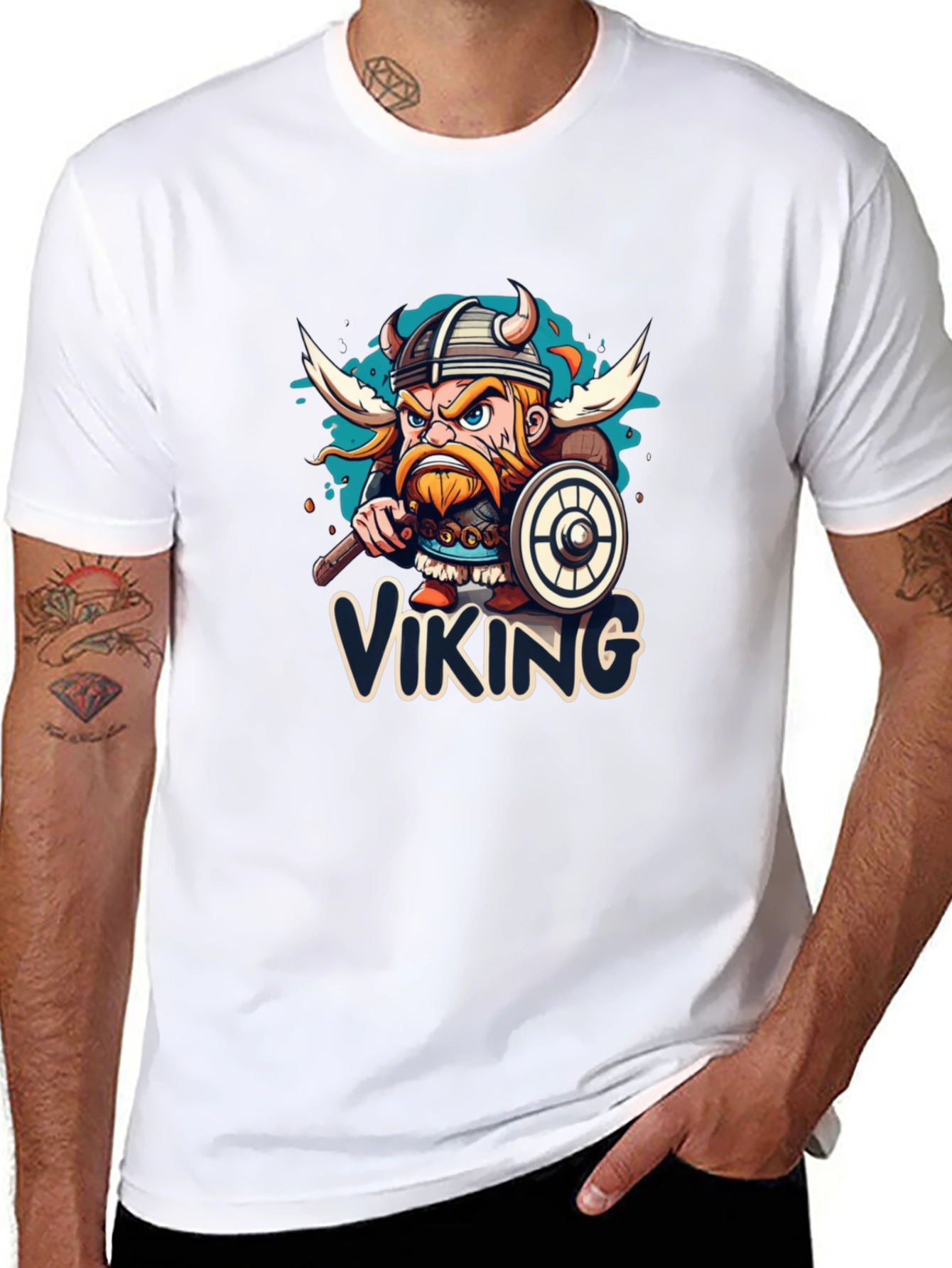 Viking Cartoon Graphic Black T-Shirt