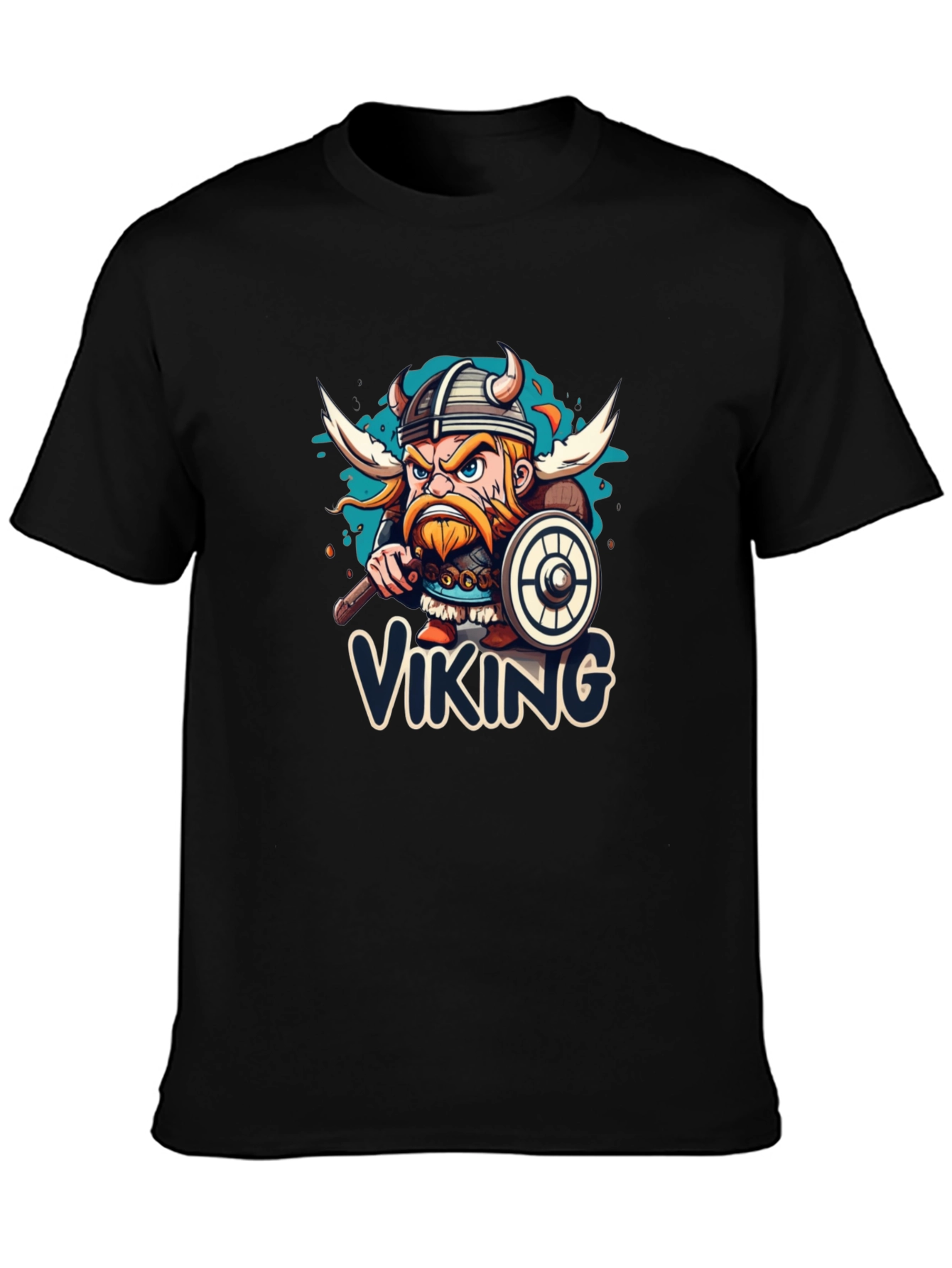 Viking Cartoon Graphic Black T-Shirt