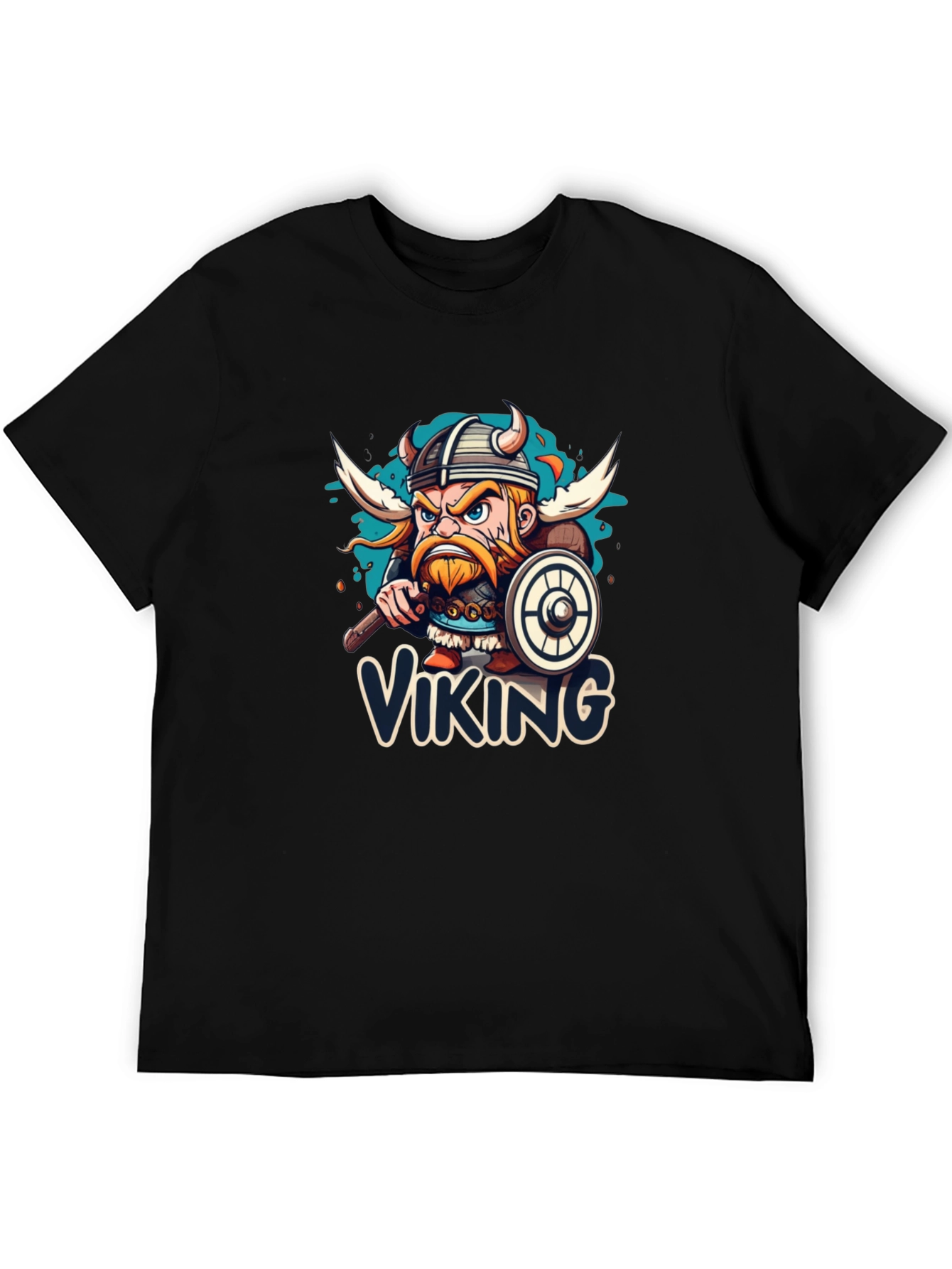Viking Cartoon Graphic Black T-Shirt