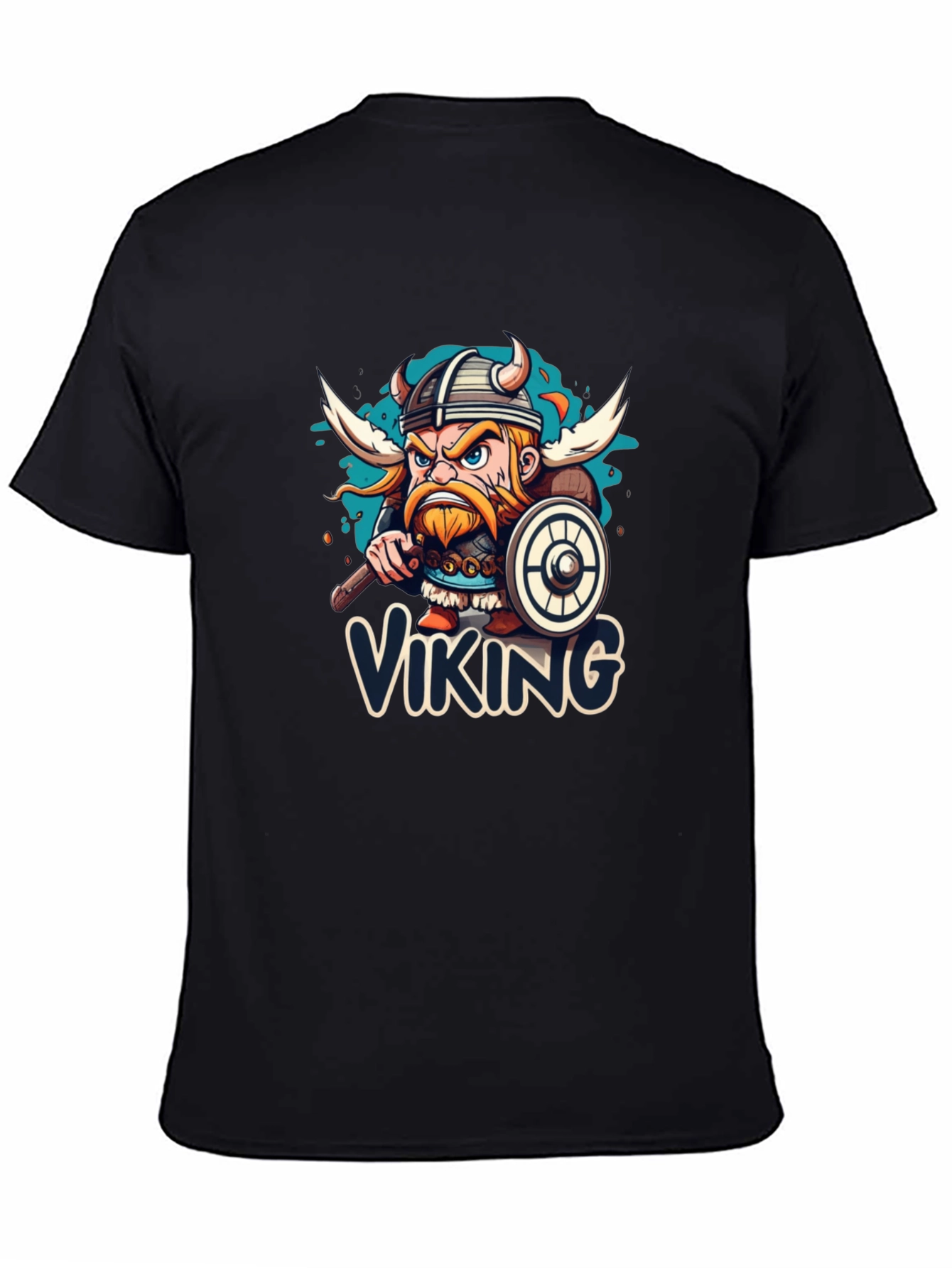 Viking Cartoon Graphic Black T-Shirt