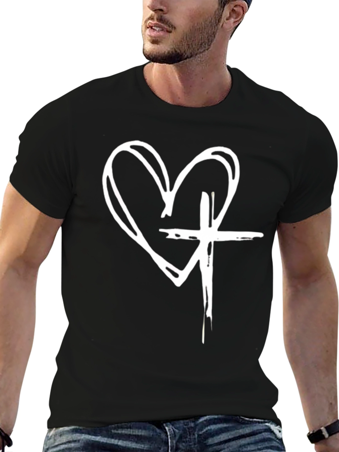 Heart Cross Graphic Black T-Shirt