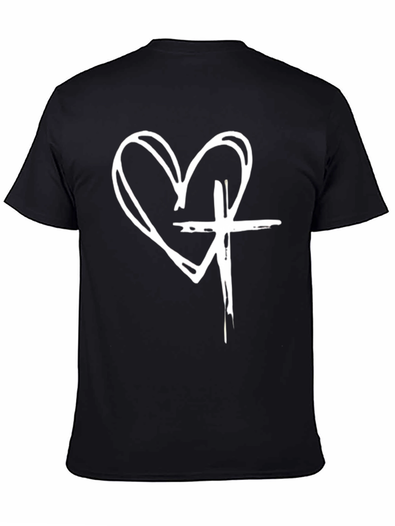 Heart Cross Graphic Black T-Shirt