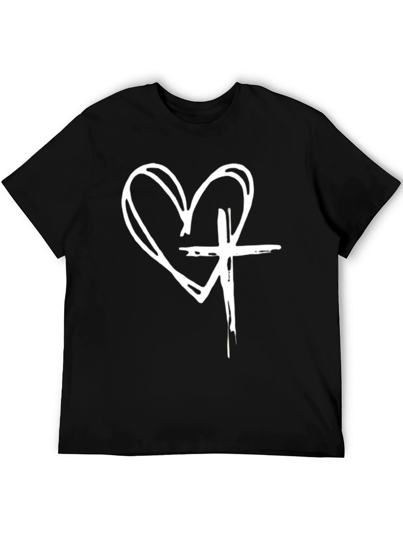 Heart Cross Graphic Black T-Shirt