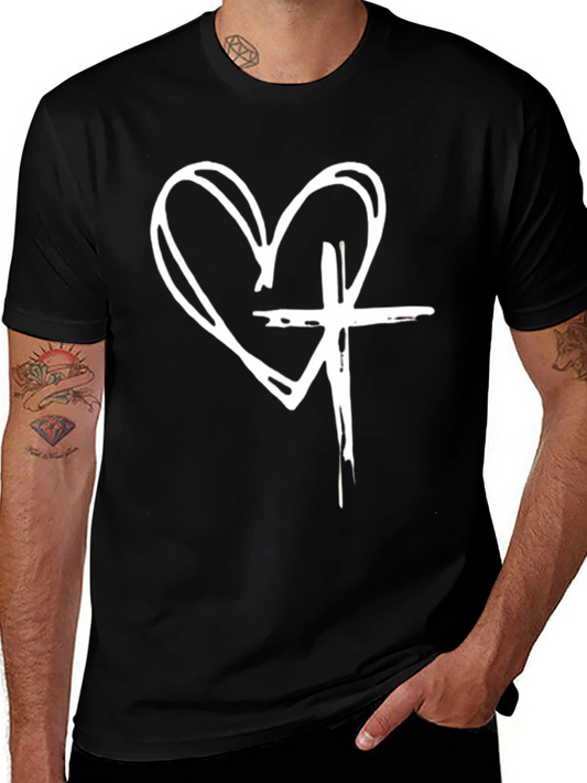 Heart Cross Graphic Black T-Shirt
