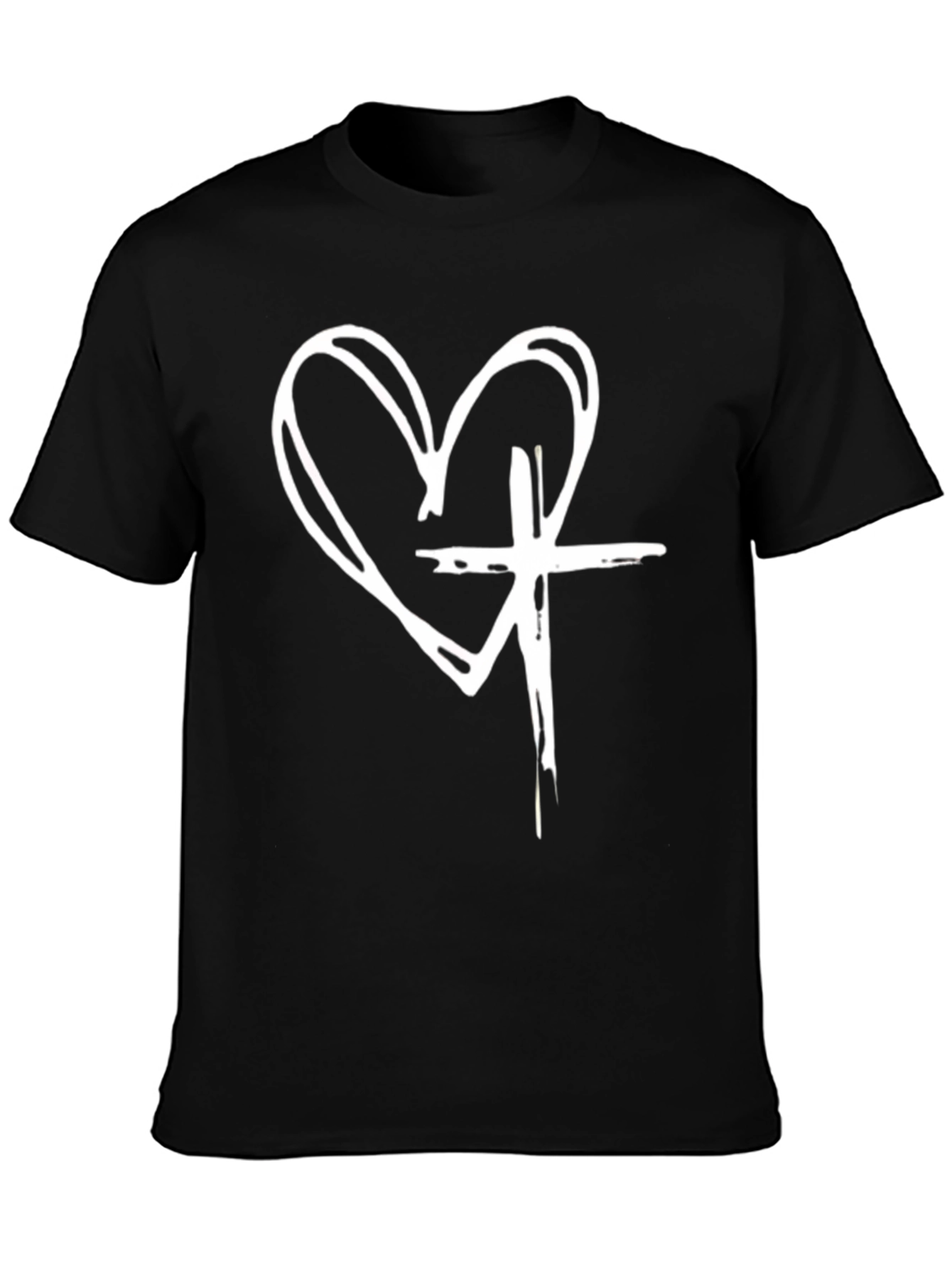 Heart Cross Graphic Black T-Shirt