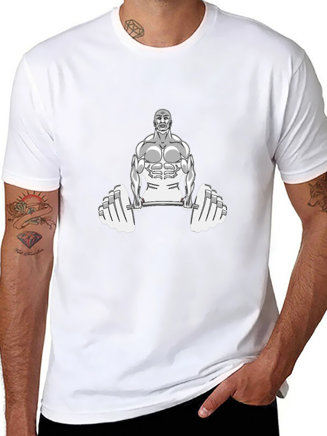 Black Gym T-Shirt with Weightlifter Graphic