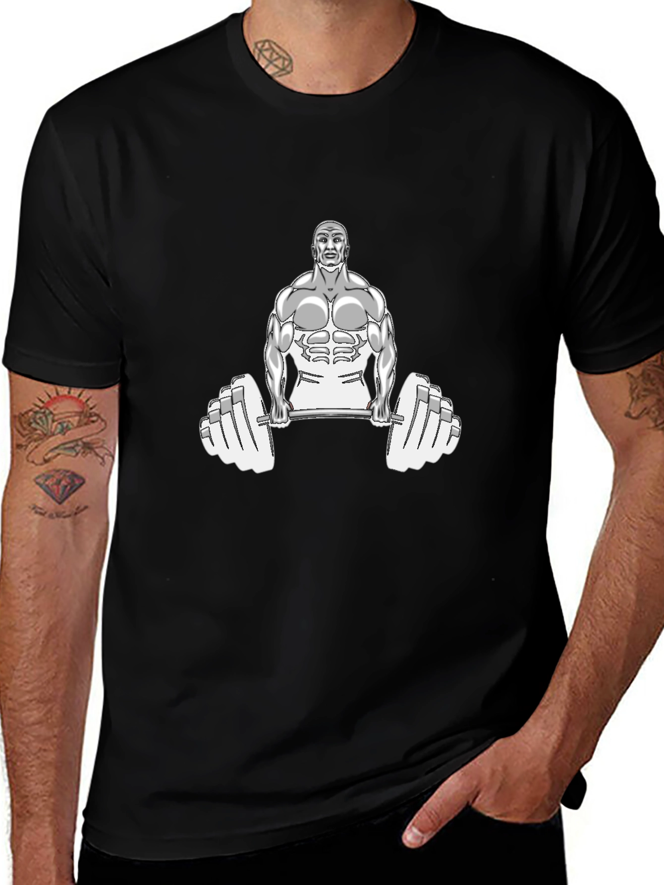 Black Gym T-Shirt with Weightlifter Graphic