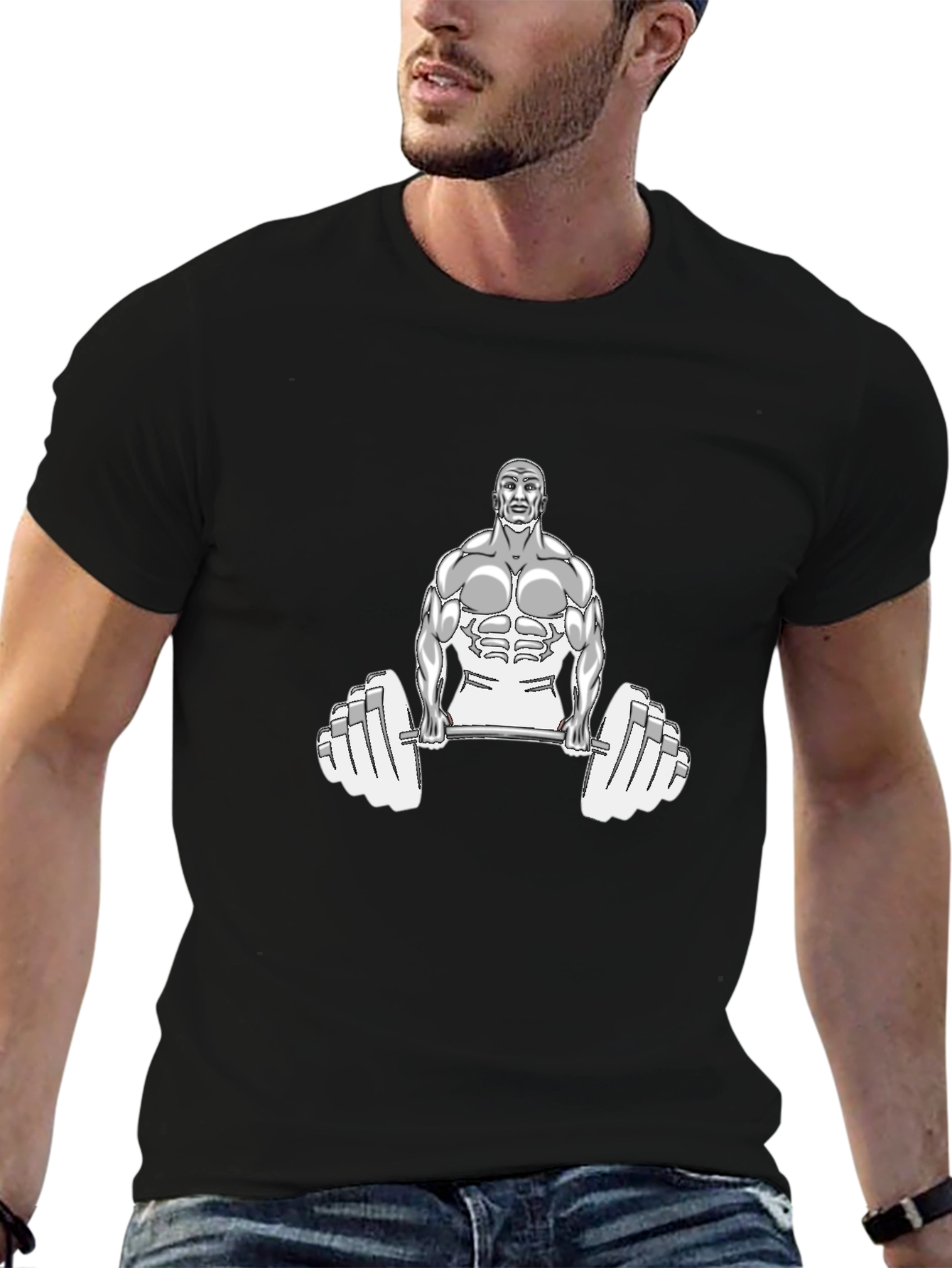 Black Gym T-Shirt with Weightlifter Graphic