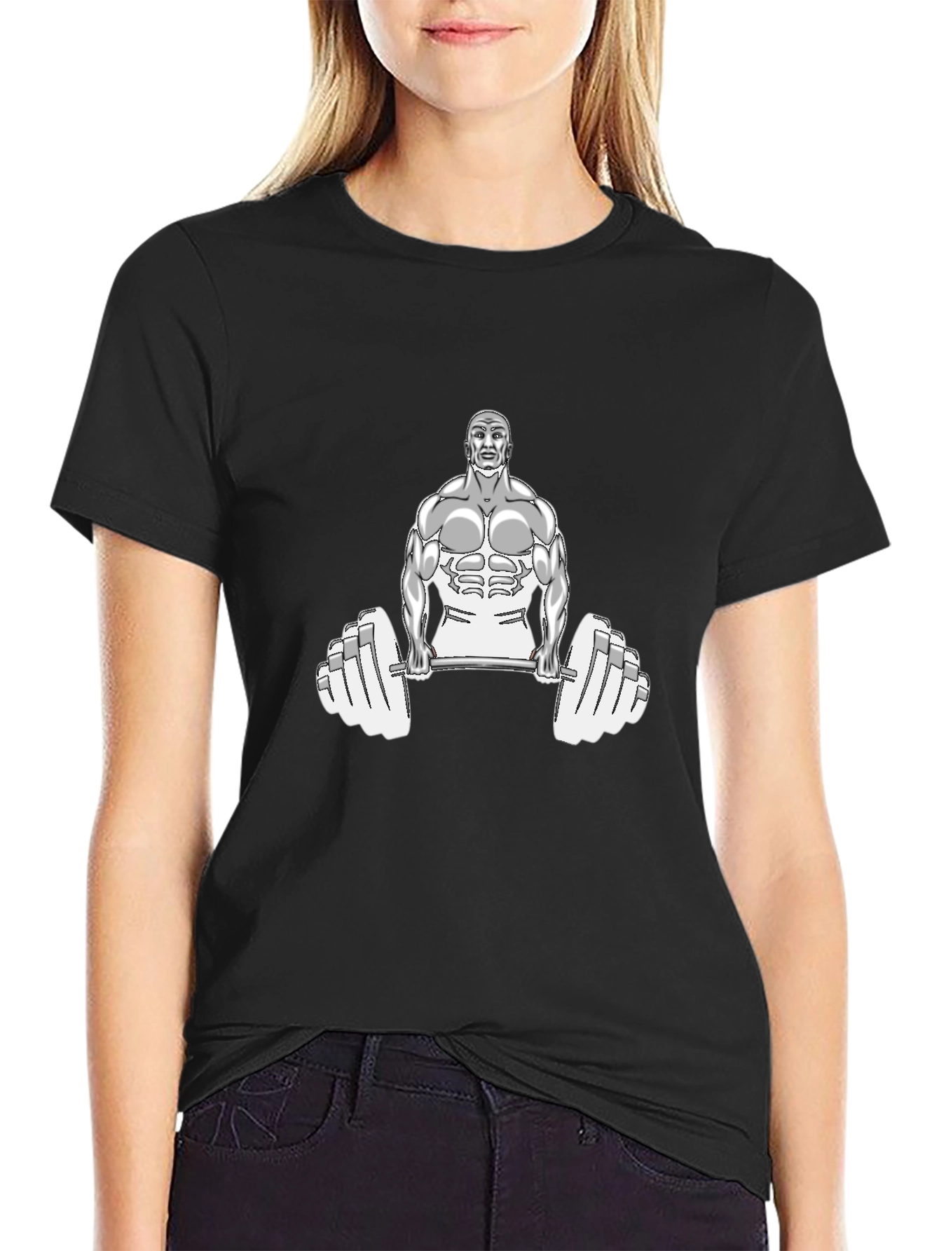 Black Gym T-Shirt with Weightlifter Graphic