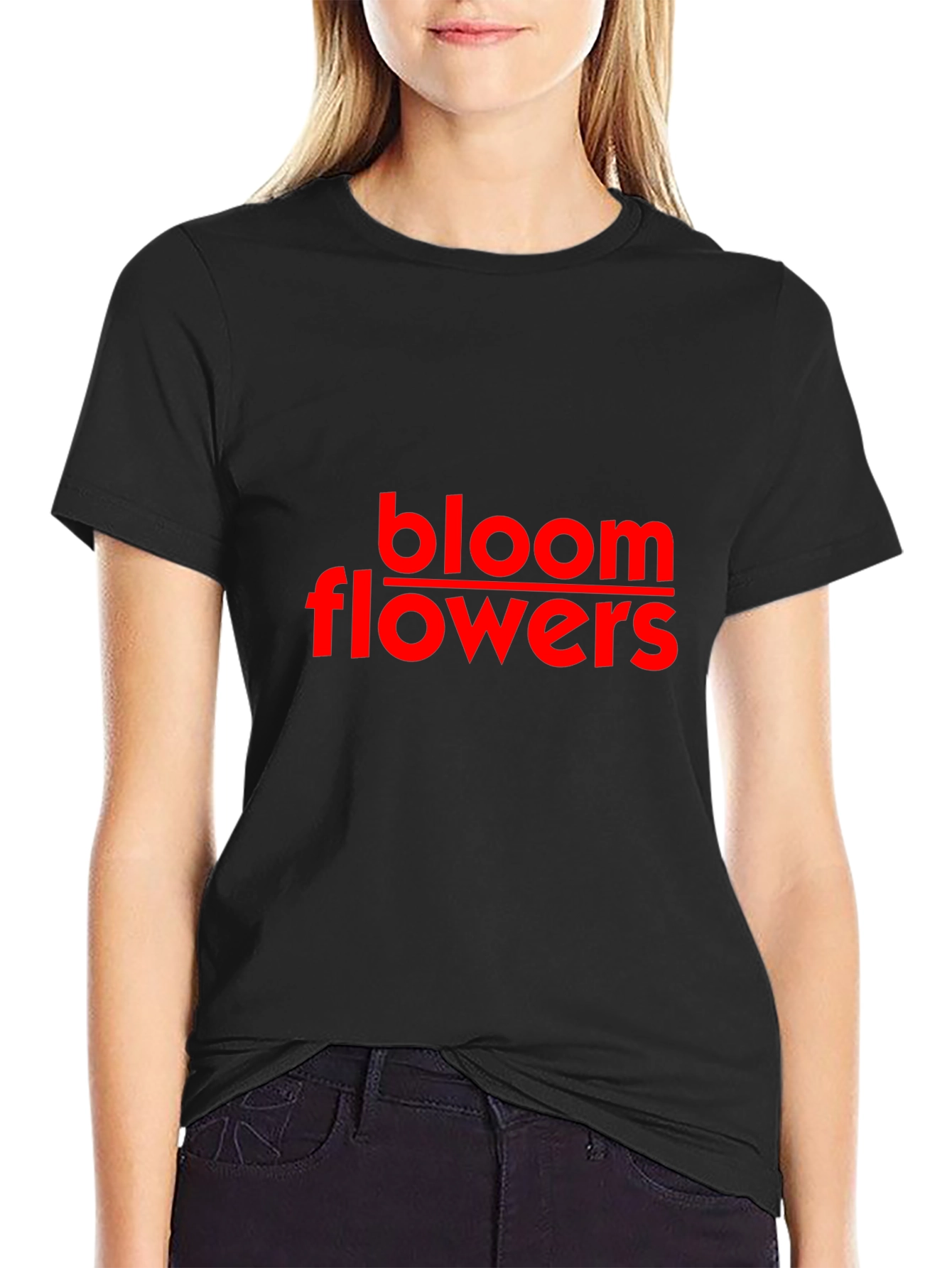 Bloom Flowers Black Cotton Tee