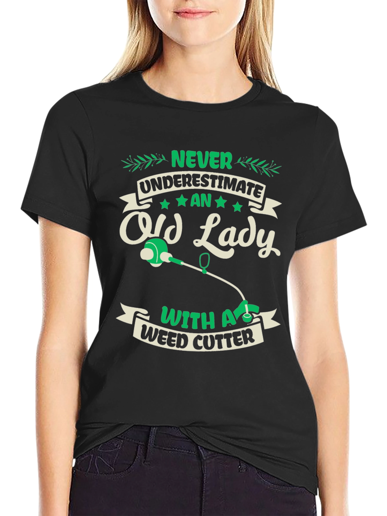 Never Underestimate Old Lady Weed Cutter T-Shirt