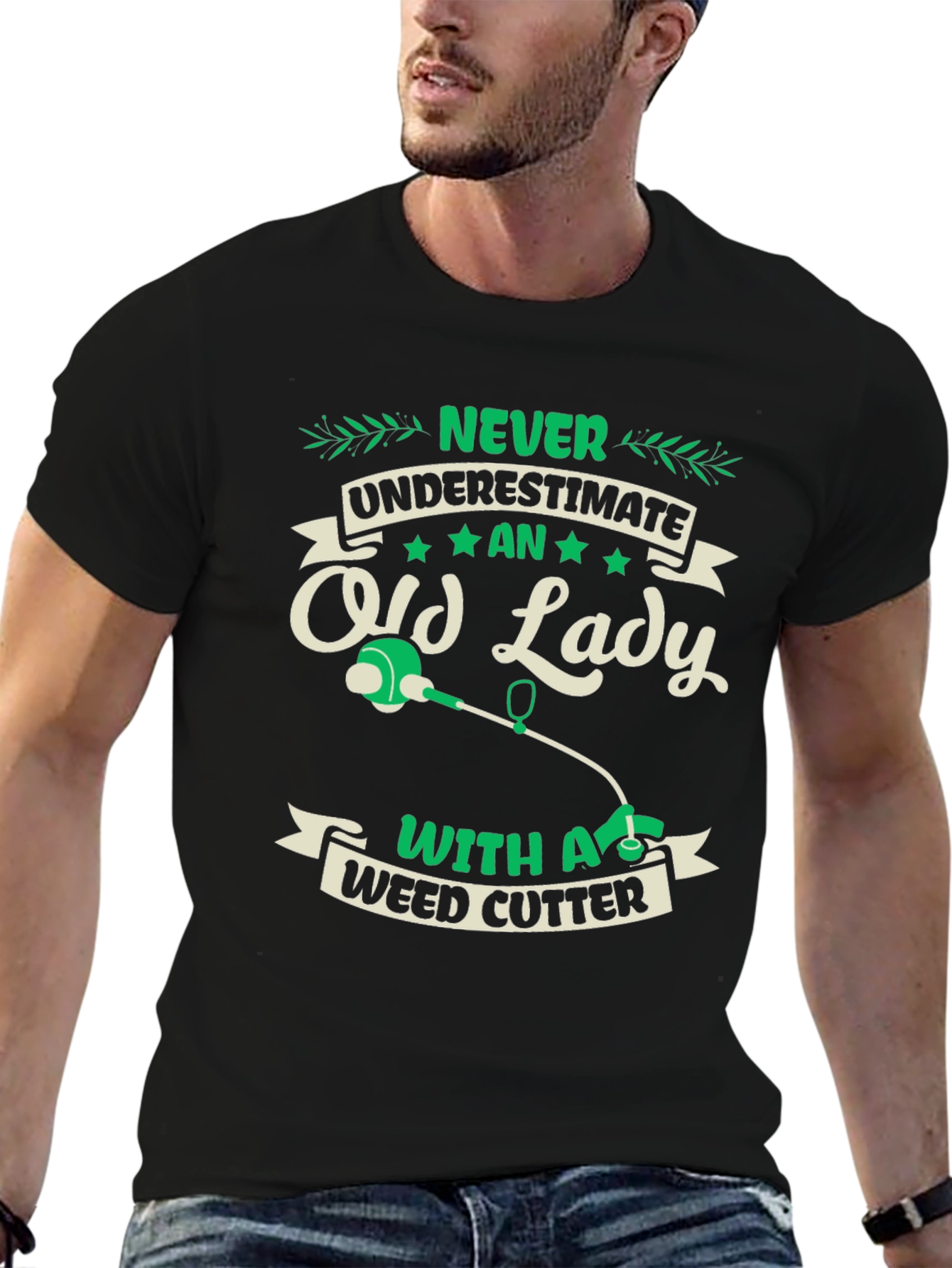 Never Underestimate Old Lady Weed Cutter T-Shirt