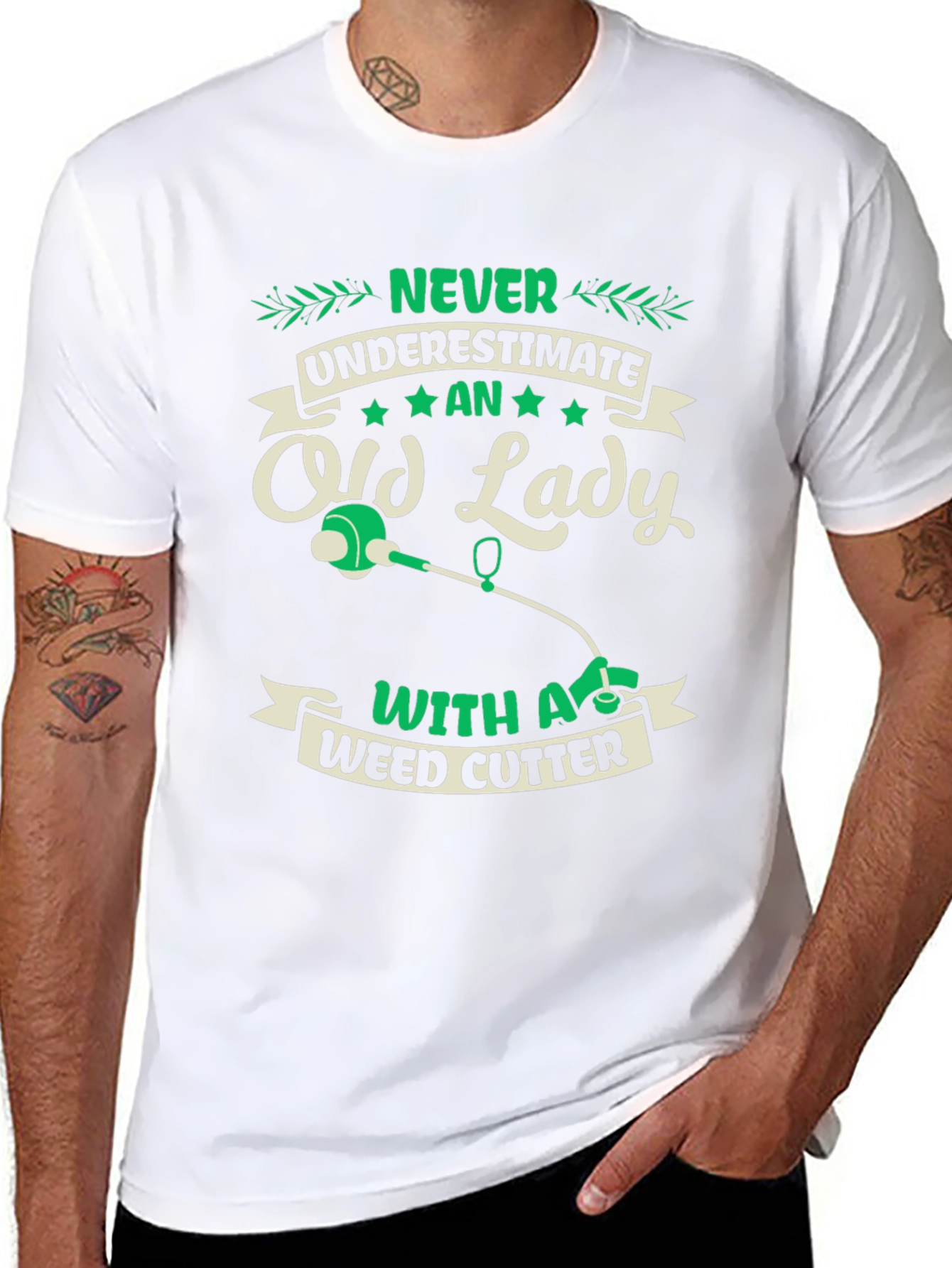 Never Underestimate Old Lady Weed Cutter T-Shirt