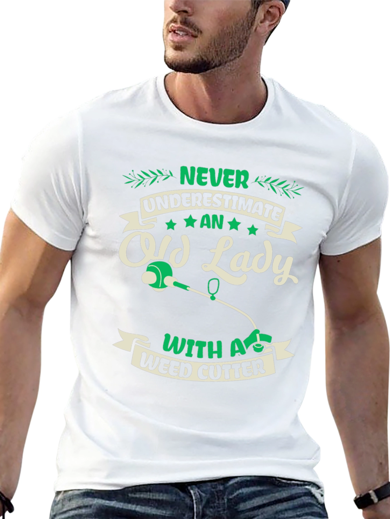 Never Underestimate Old Lady Weed Cutter T-Shirt