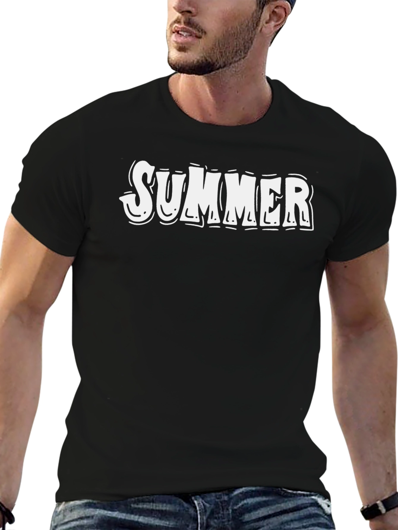 Summer Graphic Tee - Black Cotton T-Shirt