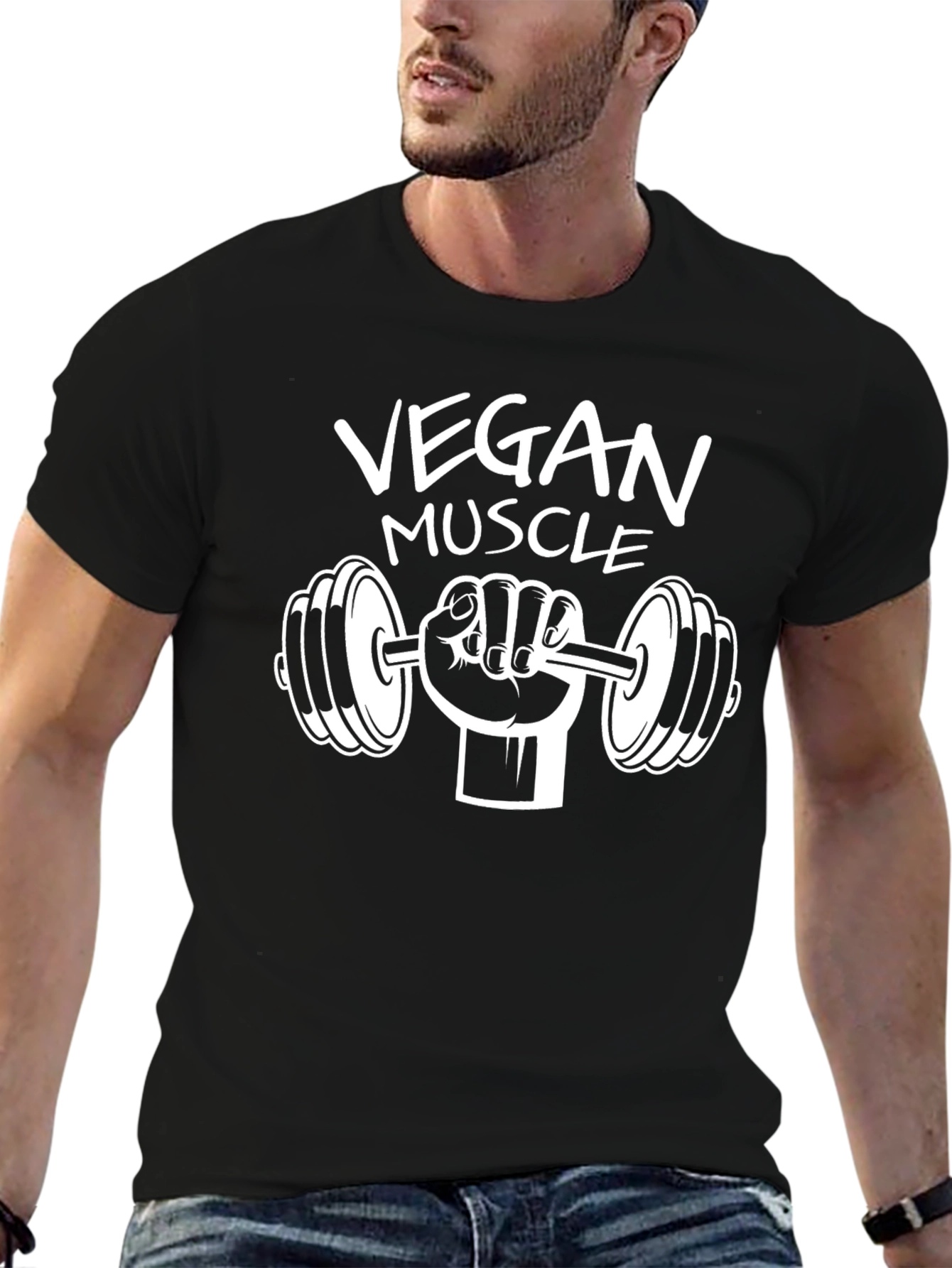 Vegan Muscle Black T-Shirt | Weightlifting Design