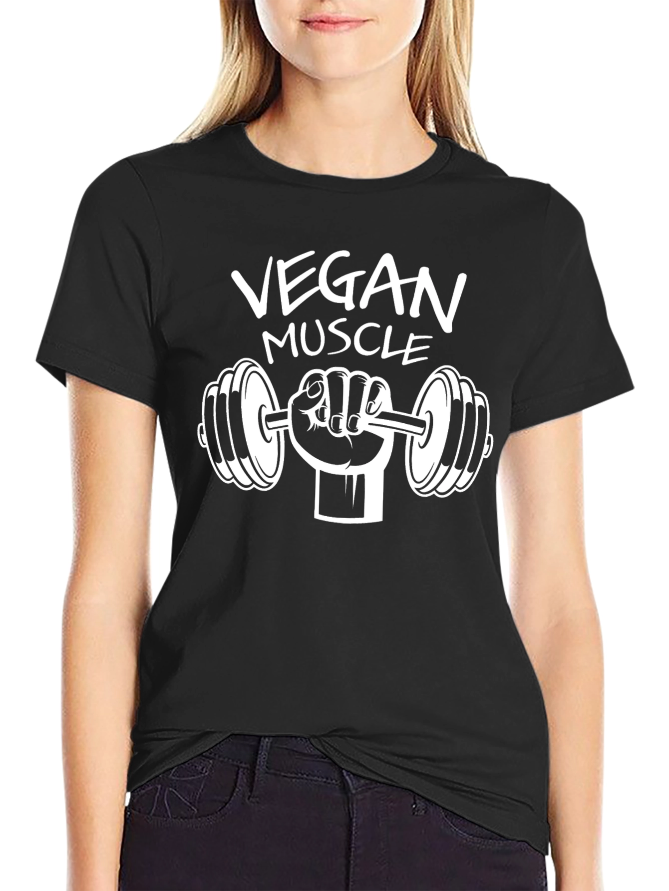 Vegan Muscle Black T-Shirt | Weightlifting Design