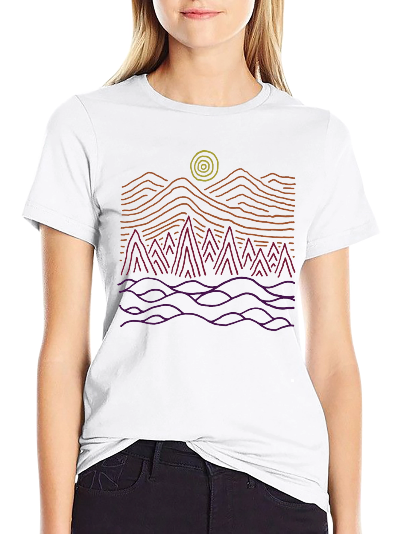 Abstract Mountain Scene Graphic Tee - Black