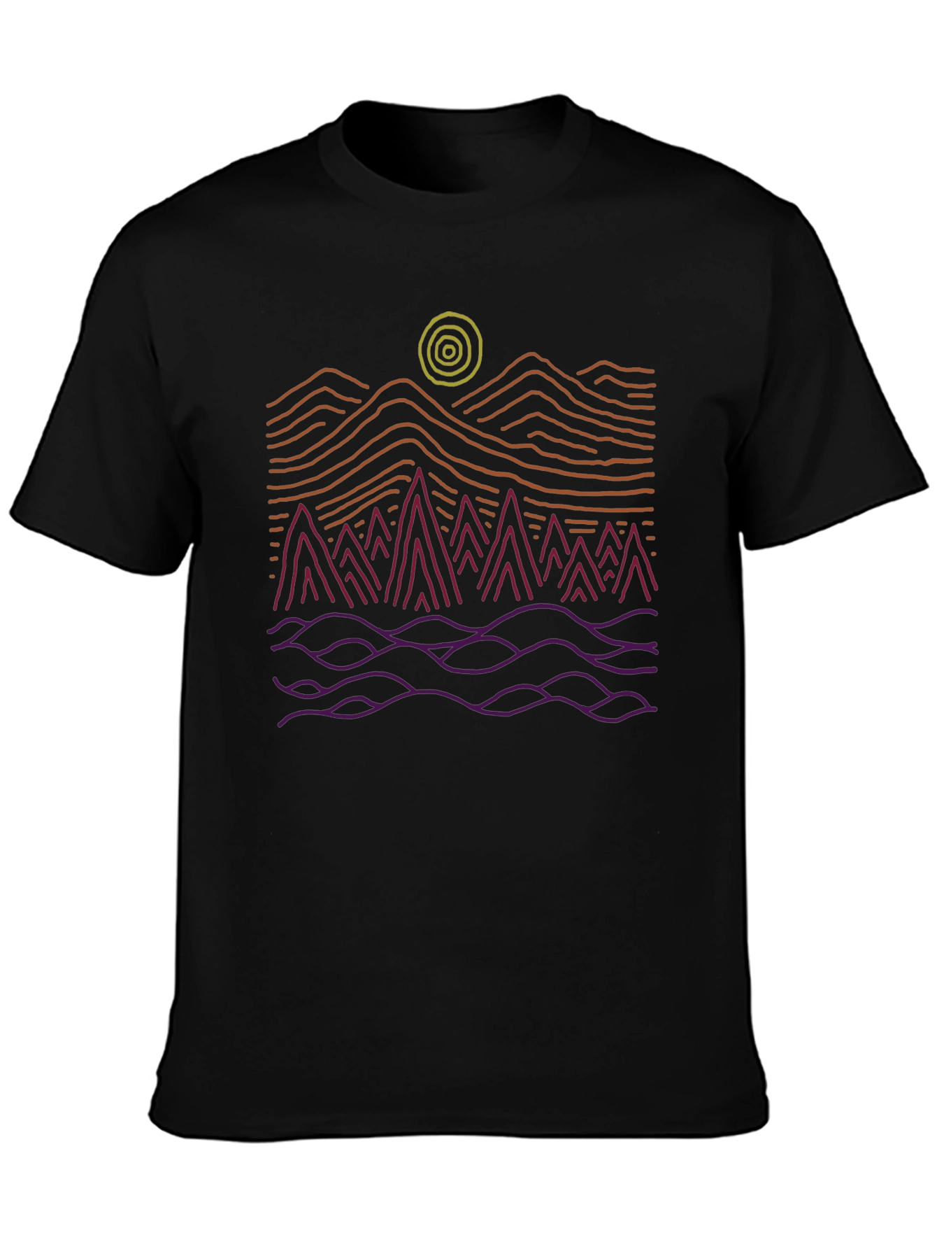 Abstract Mountain Scene Graphic Tee - Black
