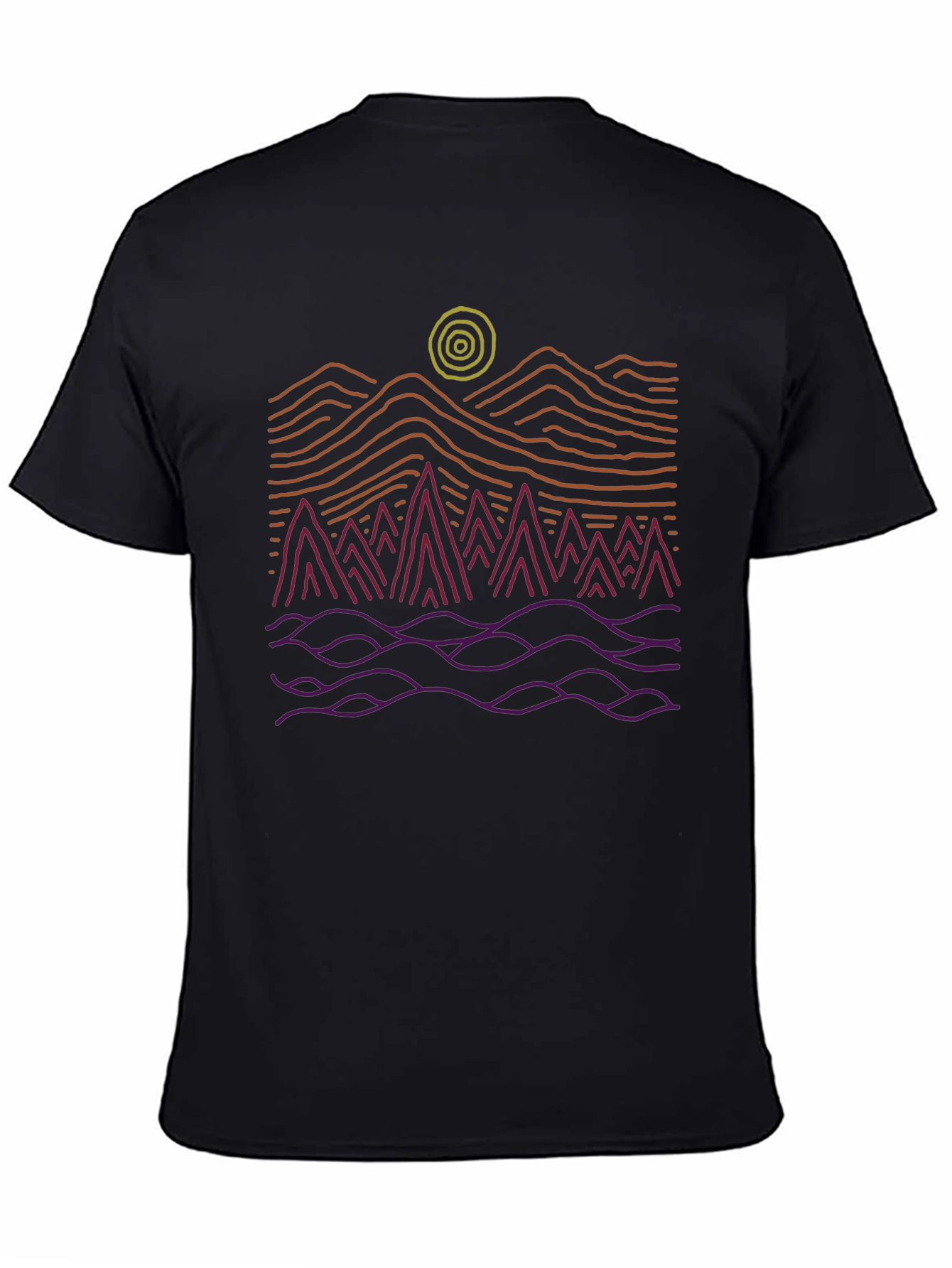 Abstract Mountain Scene Graphic Tee - Black