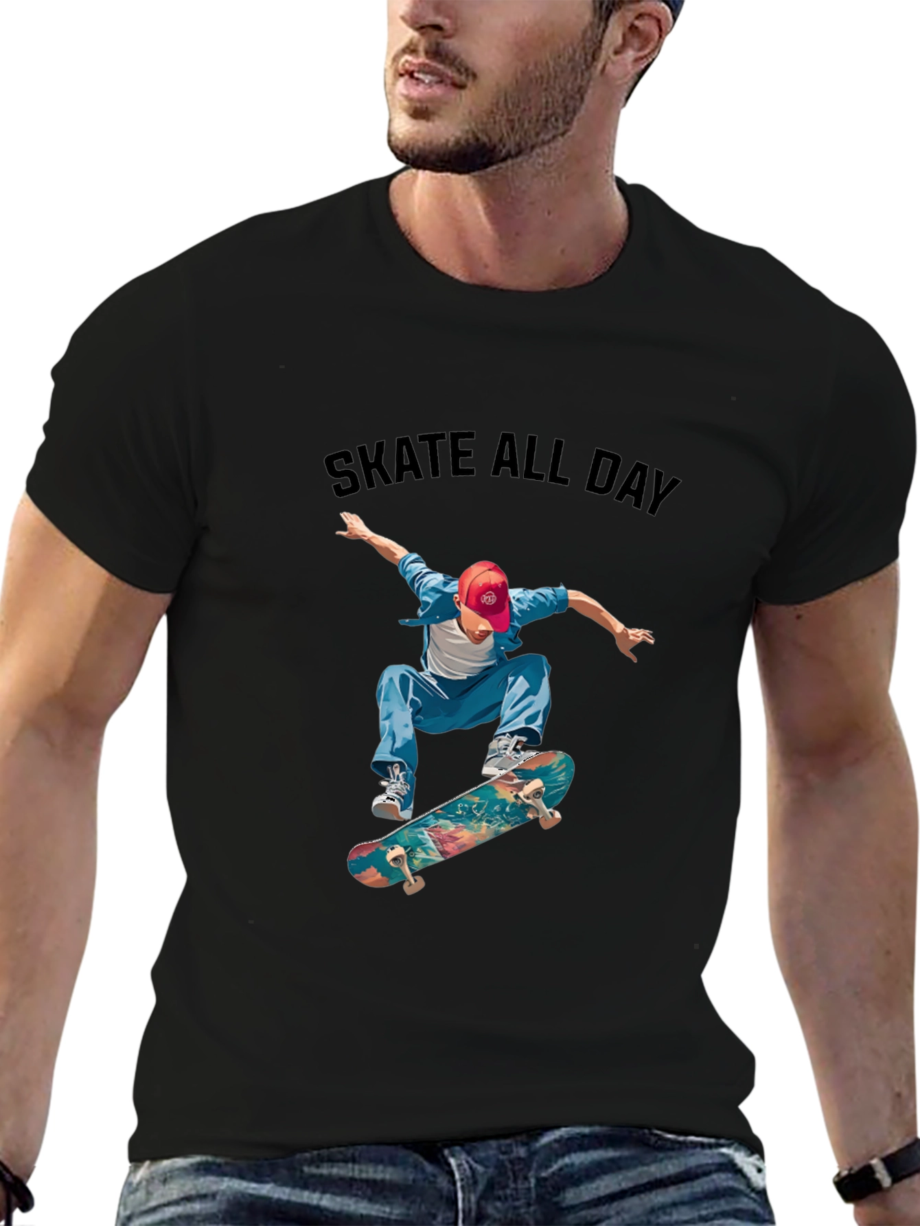Skate All Day Black Graphic Tee