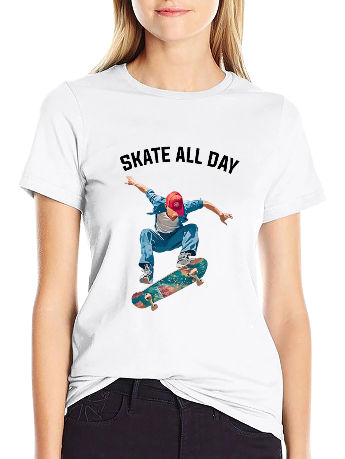 Skate All Day Black Graphic Tee