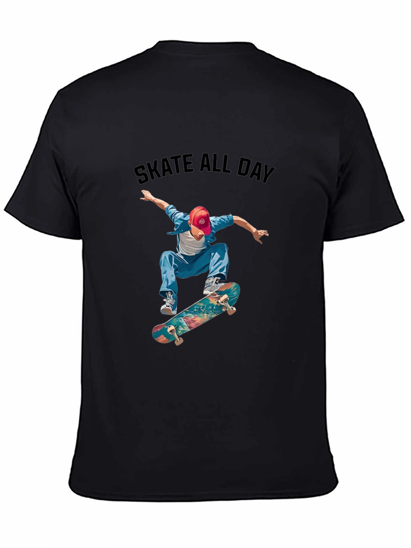 Skate All Day Black Graphic Tee