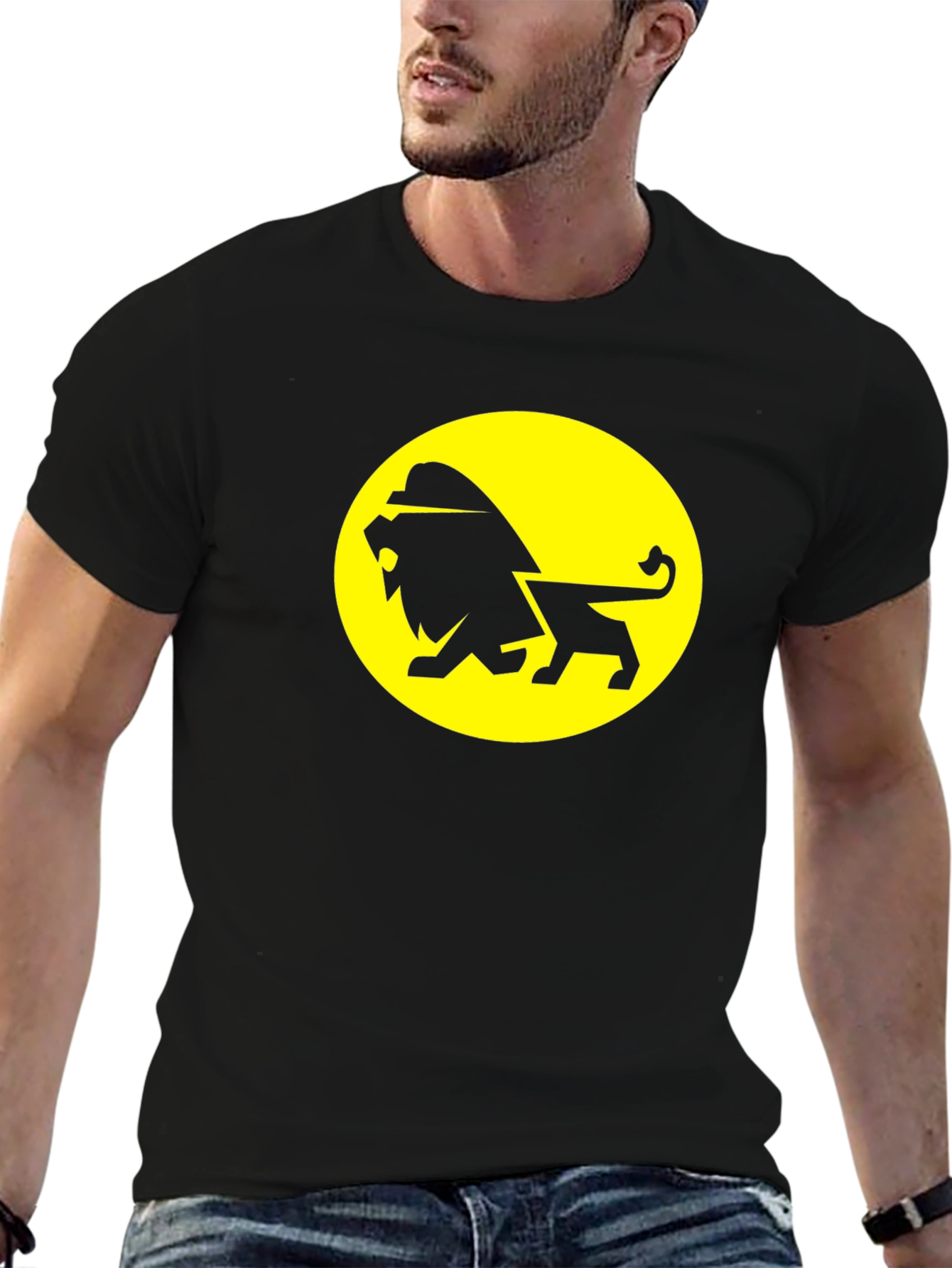 Lion Graphic Tee - Black Cotton T-Shirt