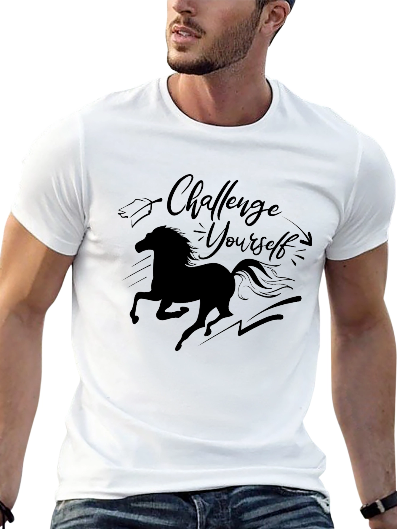 Challenge Yourself Horse Graphic Tee - Black