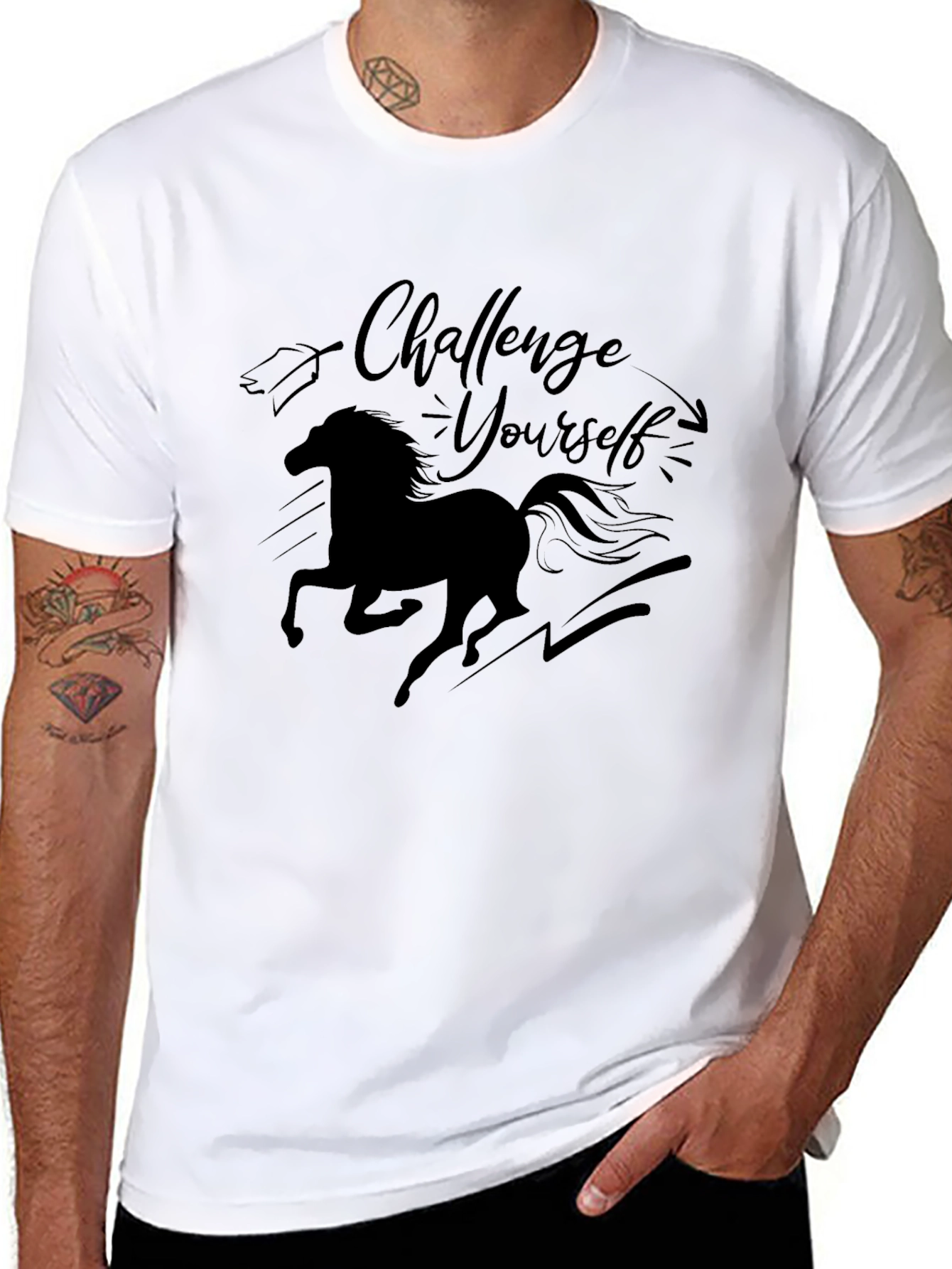 Challenge Yourself Horse Graphic Tee - Black