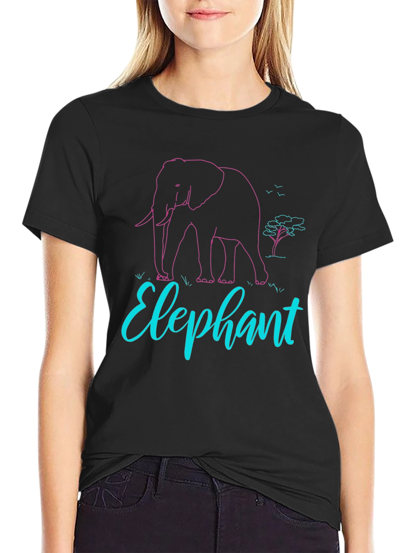 Elephant Graphic Print Tee - Black