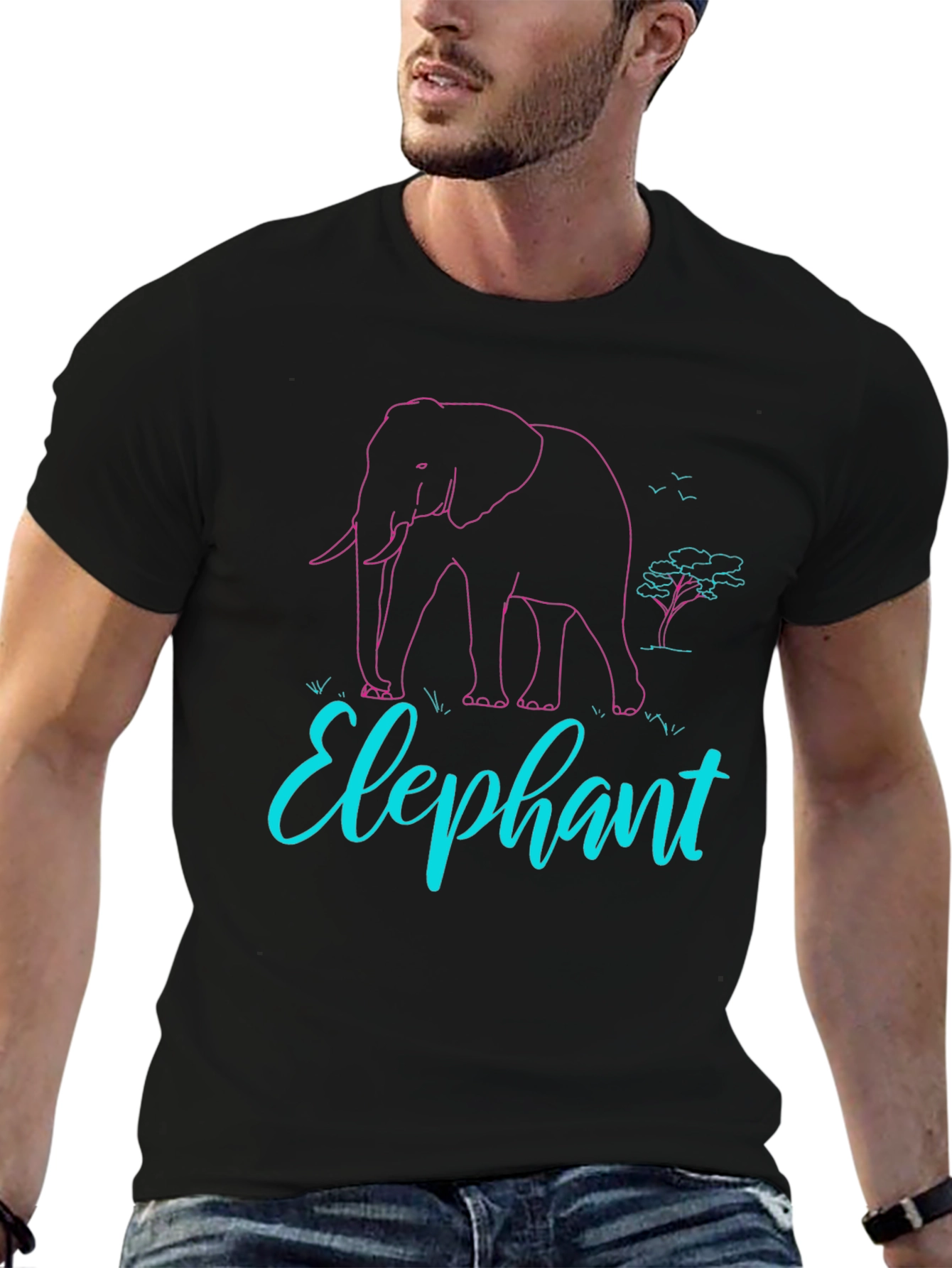 Elephant Graphic Print Tee - Black