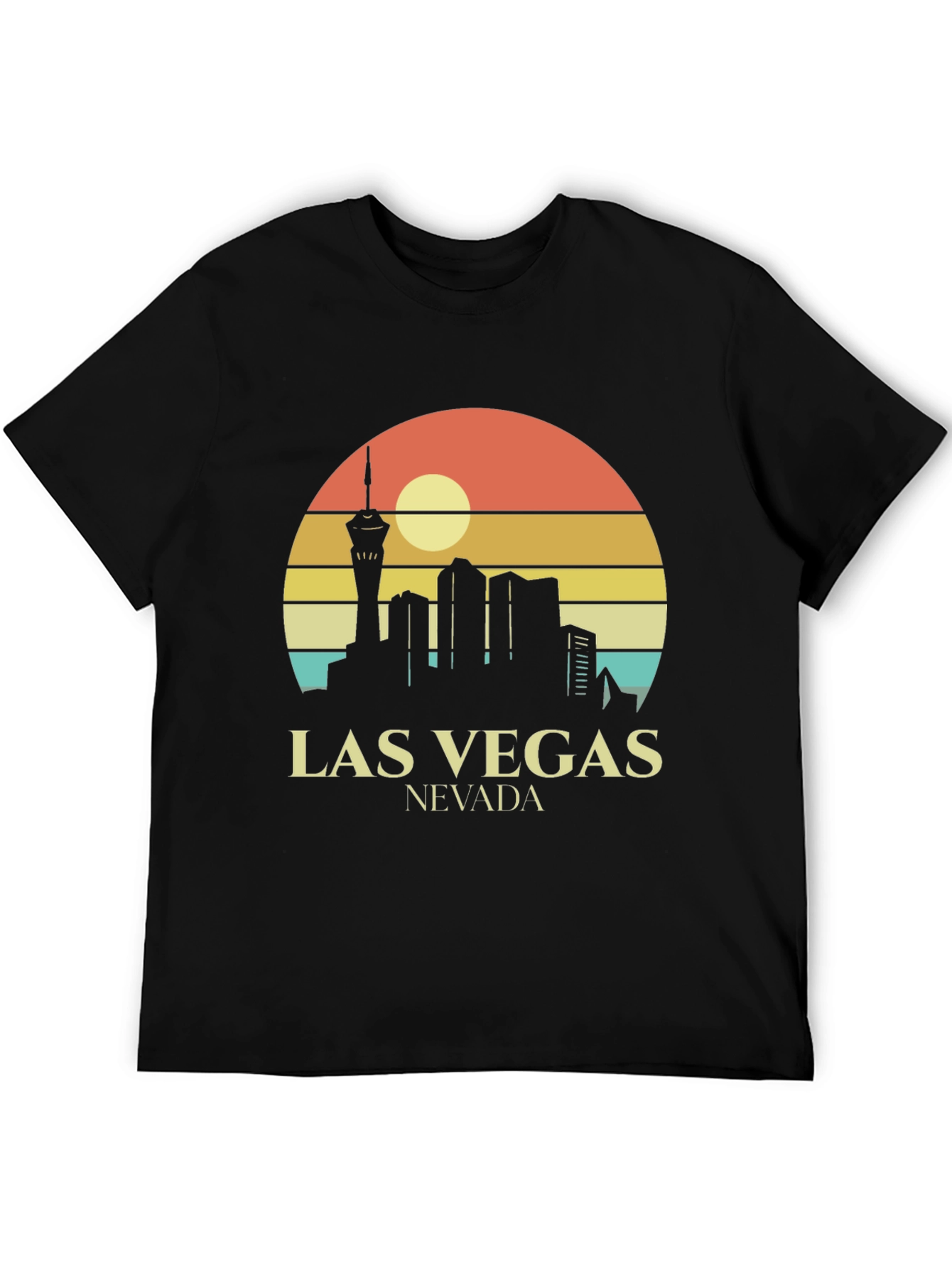 Las Vegas Skyline T-Shirt Retro Style Black Tee