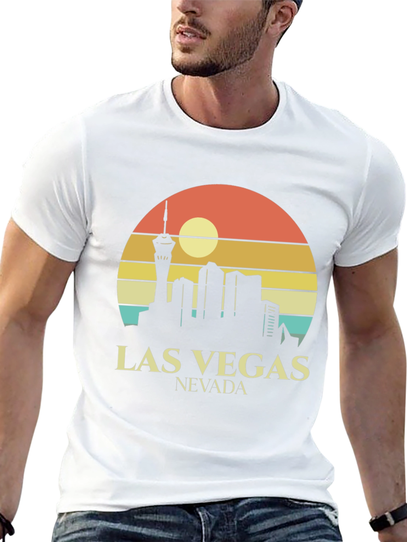 Las Vegas Skyline T-Shirt Retro Style Black Tee