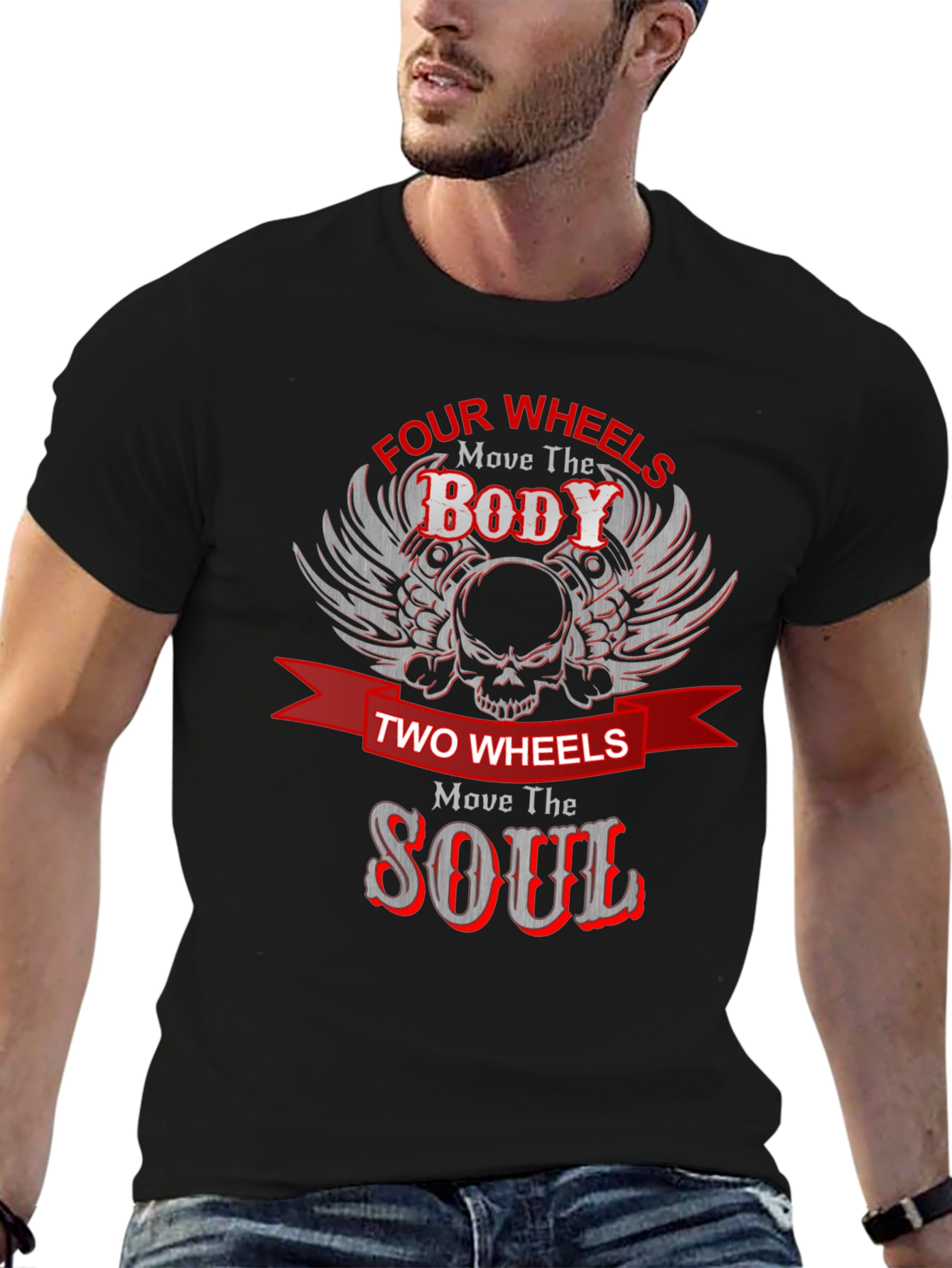 Four Wheels Move the Body Black Graphic Tee