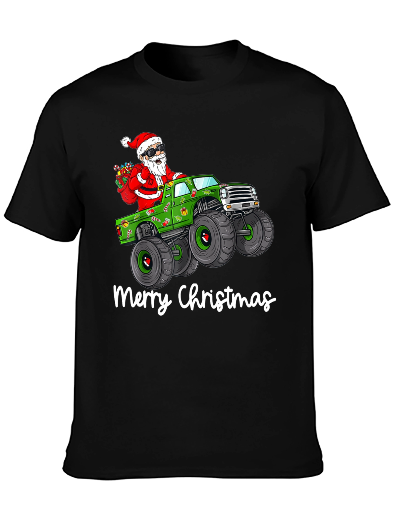 Merry Christmas Santa Monster Truck Graphic T-Shirt